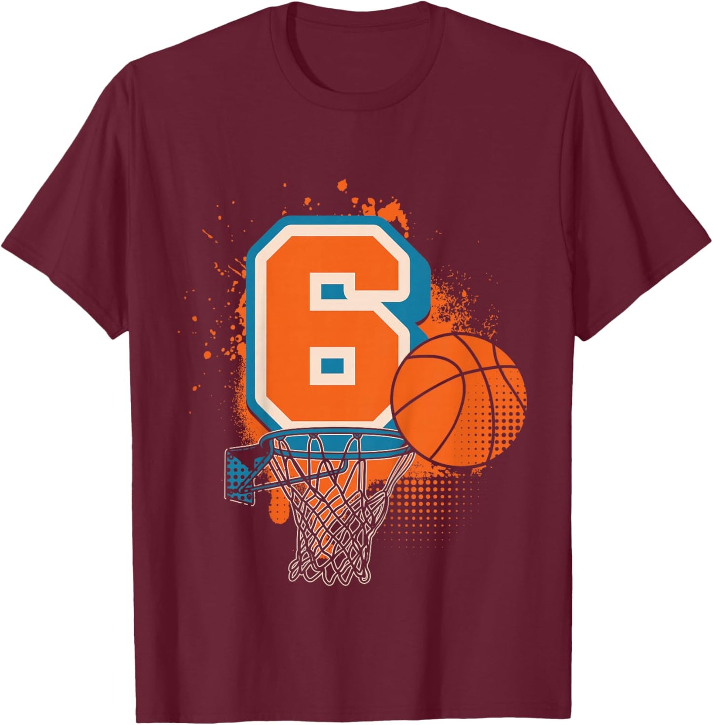 Kids 6th Birthday Boy Basketball Player Basketball 6 Years Old T-Shirt - T-Shirt | Maroon