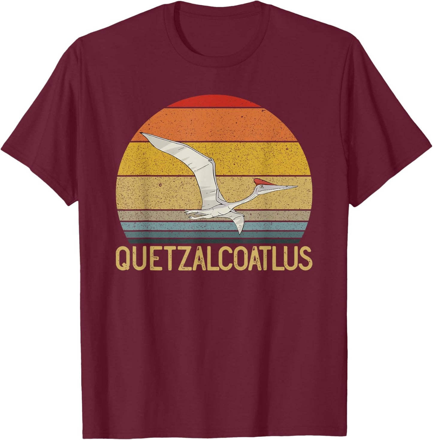 Quetzalcoatlus Retro Sunset Dinosaur Quetzalcoatlus T-Shirt - T-Shirt | Maroon