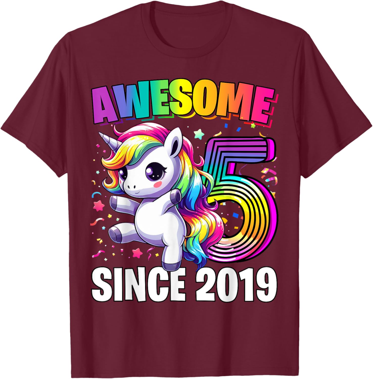 Unicorn 5th Birthday 5 Year Old Unicorn Party Girls Outfit T-Shirt - T-Shirt | Maroon