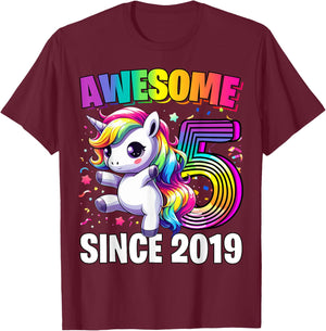 Unicorn 5th Birthday 5 Year Old Unicorn Party Girls Outfit T-Shirt - T-Shirt | Maroon