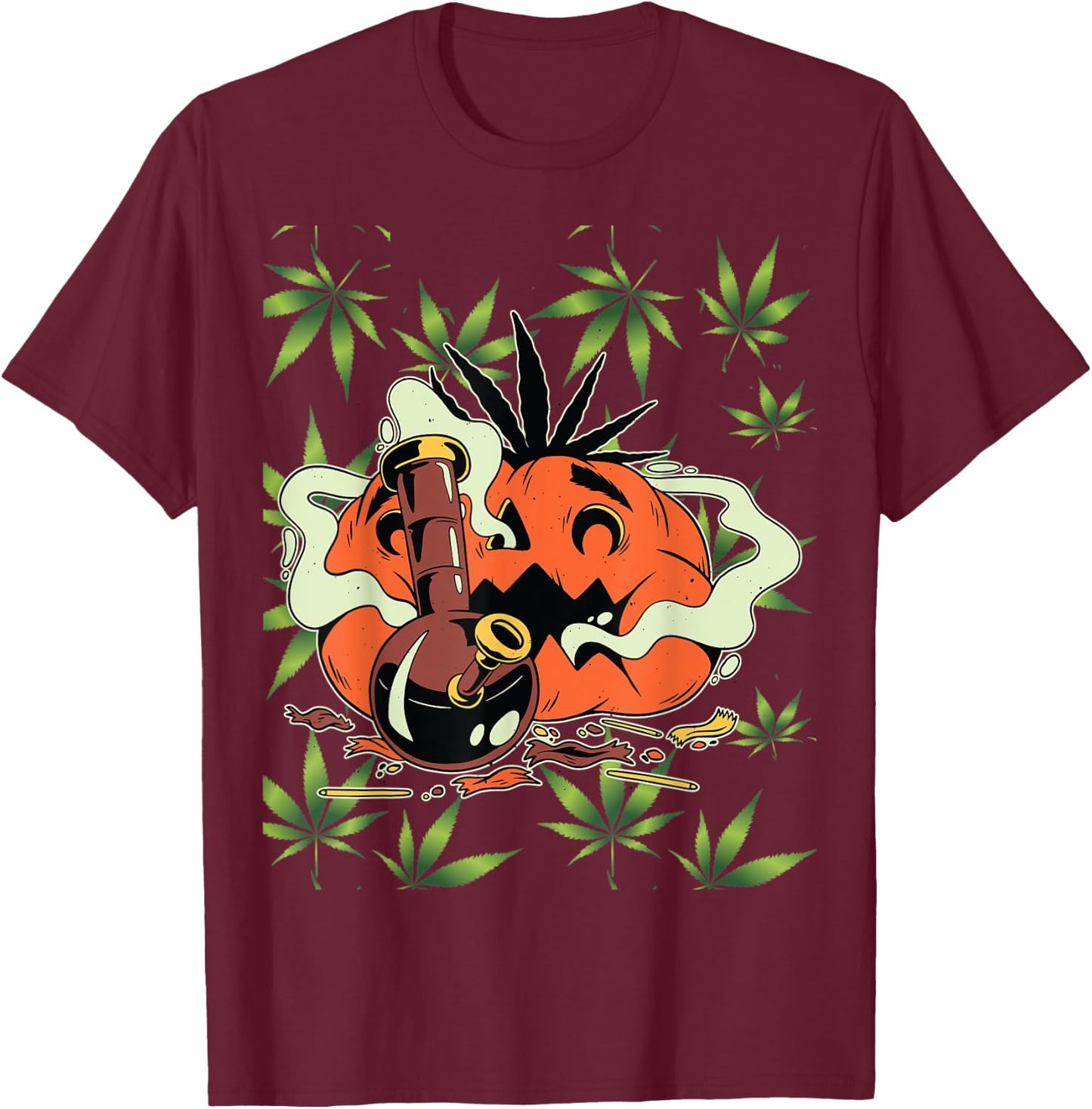 Halloween Marijuana Costumes Accessories Pumpkin Bong T-Shirt - T-Shirt | Maroon