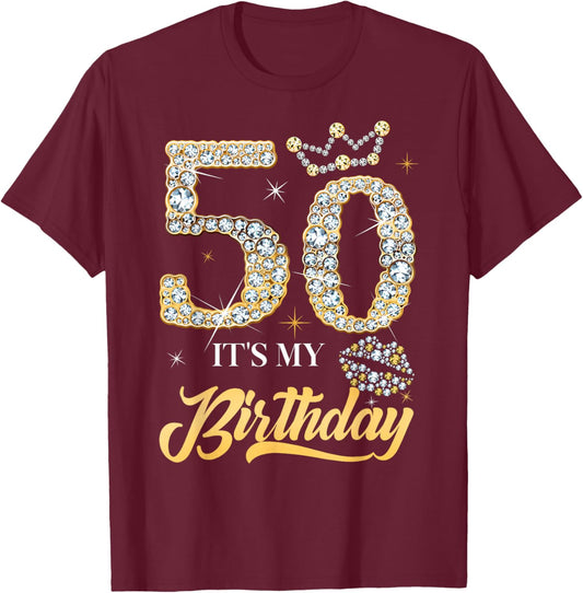 It's My 50th Birthday Diamond Shoes 50 Years Old Women T-Shirt - T-Shirt | Maroon
