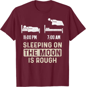 Retro Sleeping On The Moon Is Rough Funny Space Men Boys T-Shirt - T-Shirt | Maroon