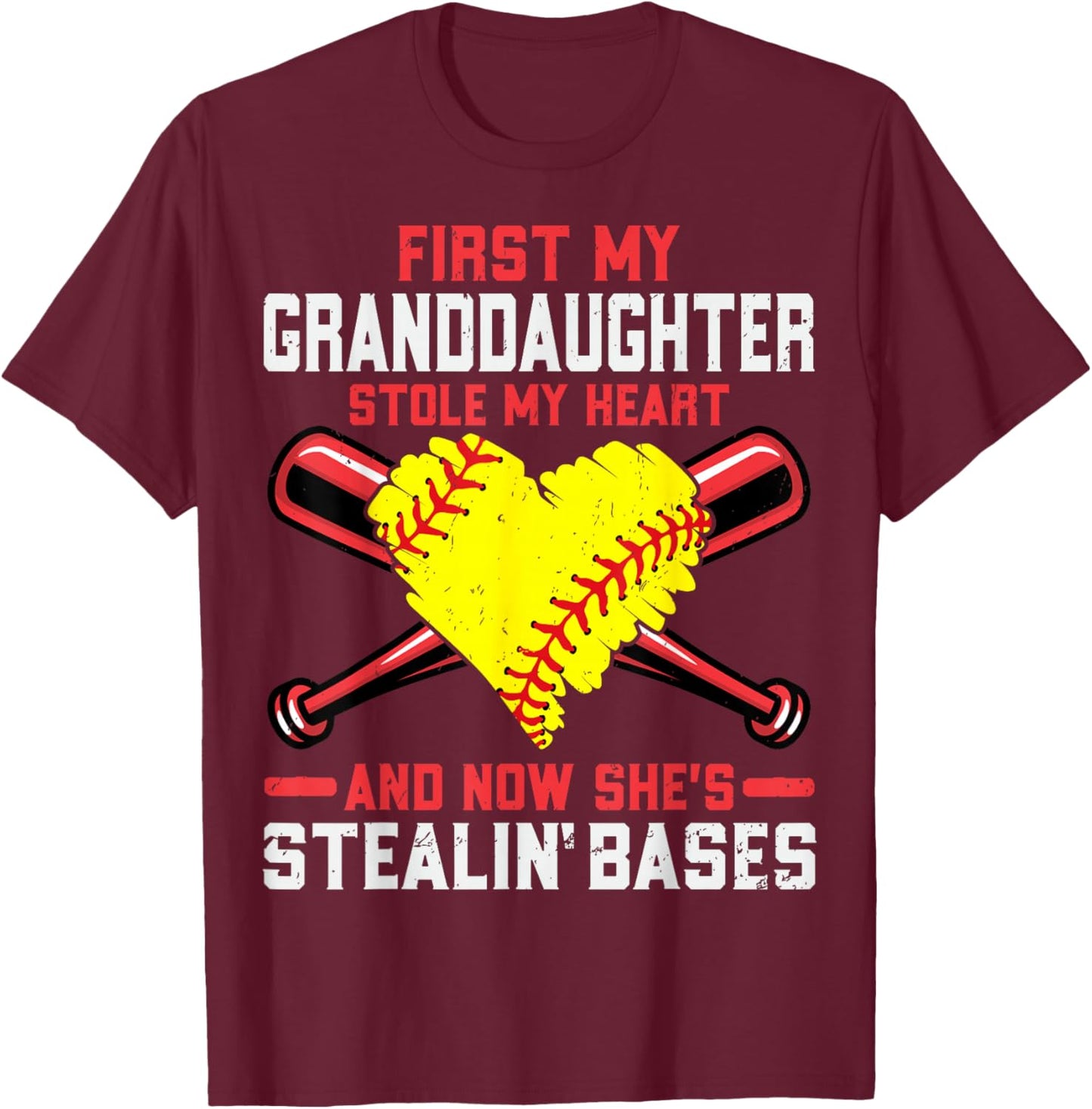 First My Granddaughter Stole My Heart - Softball Grandpa T-Shirt - T-Shirt | Maroon