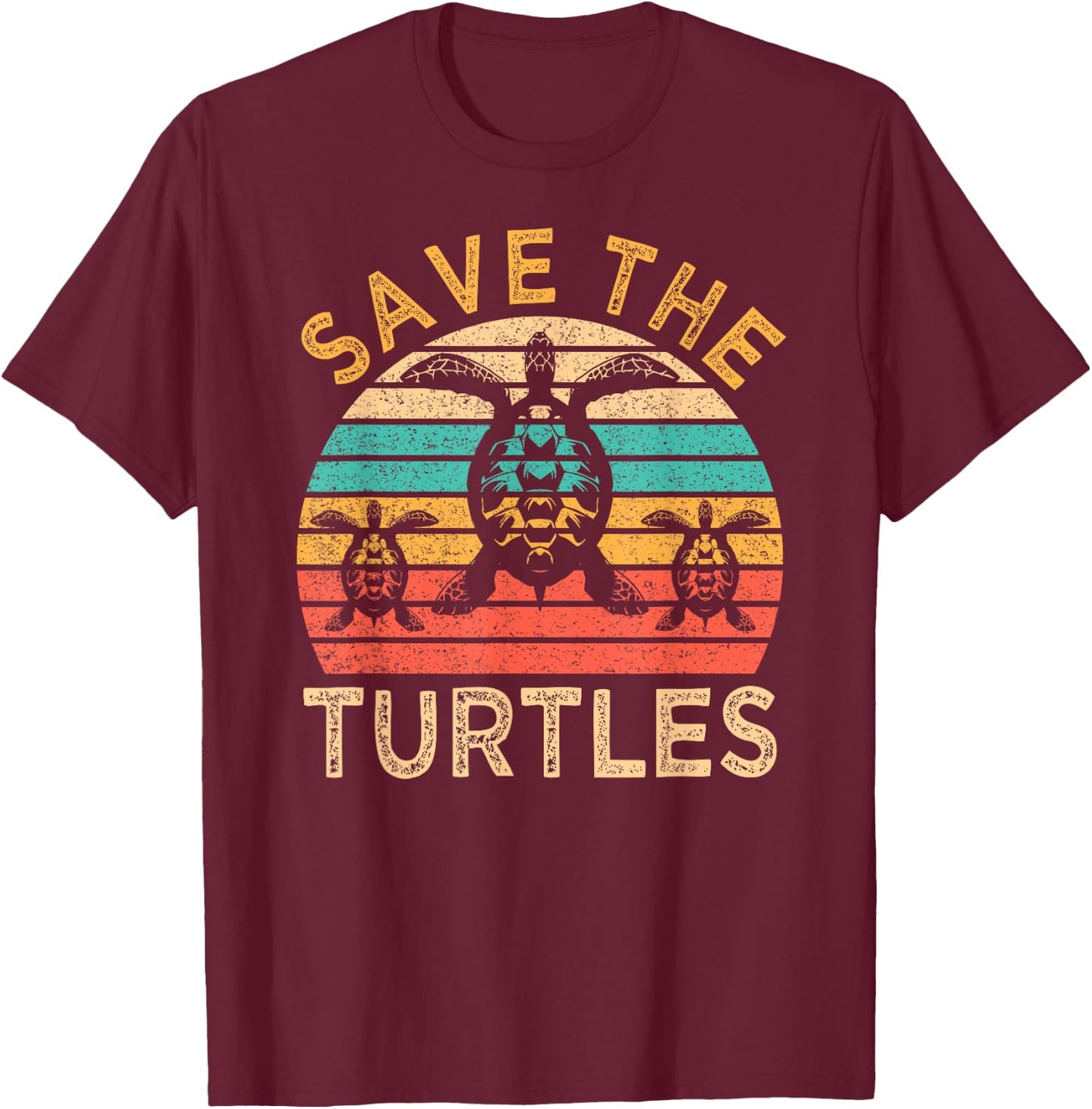 Save The Turtles Animal Rights Retro Style Sea Turtle T-Shirt - T-Shirt | Maroon