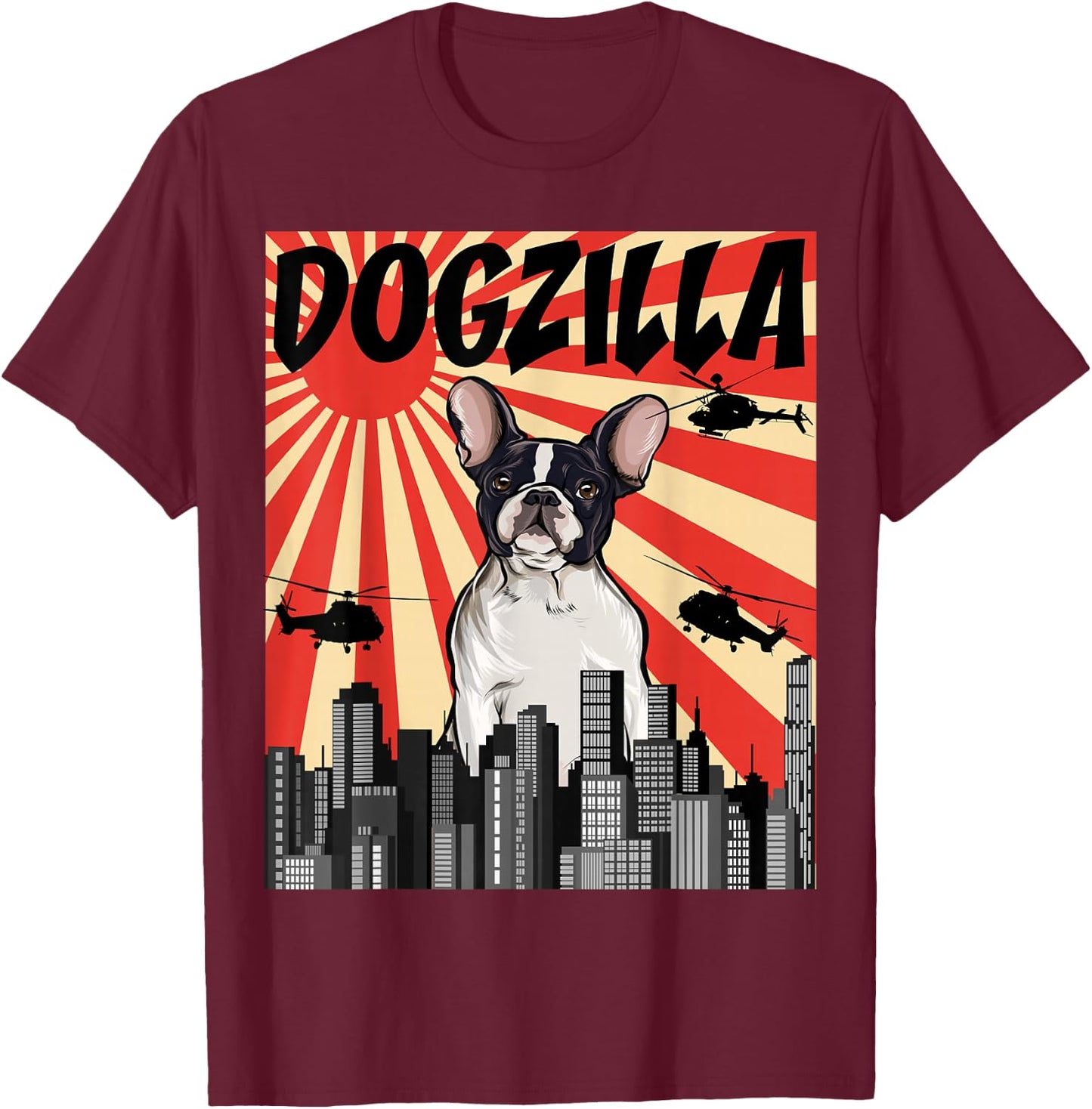 Funny Retro Japanese Dogzilla French Bulldog Women T-Shirt - T-Shirt | Maroon