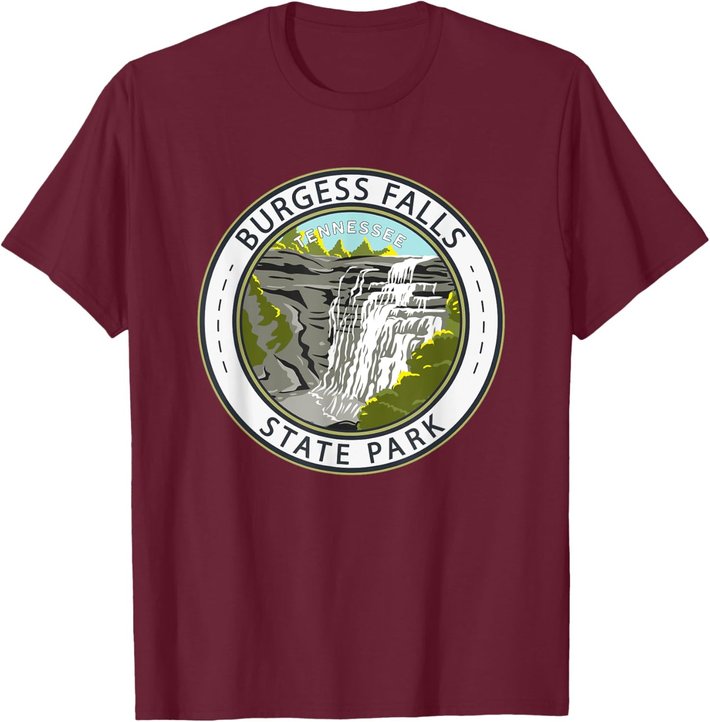 Burgess Falls State Park Tennessee Badge Vintage T-Shirt - T-Shirt | Maroon