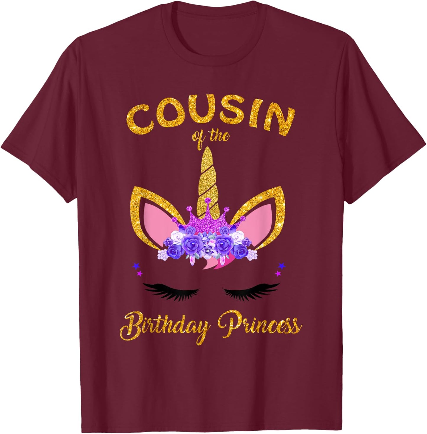 Cousin of the Birthday Princess Unicorn Girl Birthday Party T-Shirt - T-Shirt | Maroon