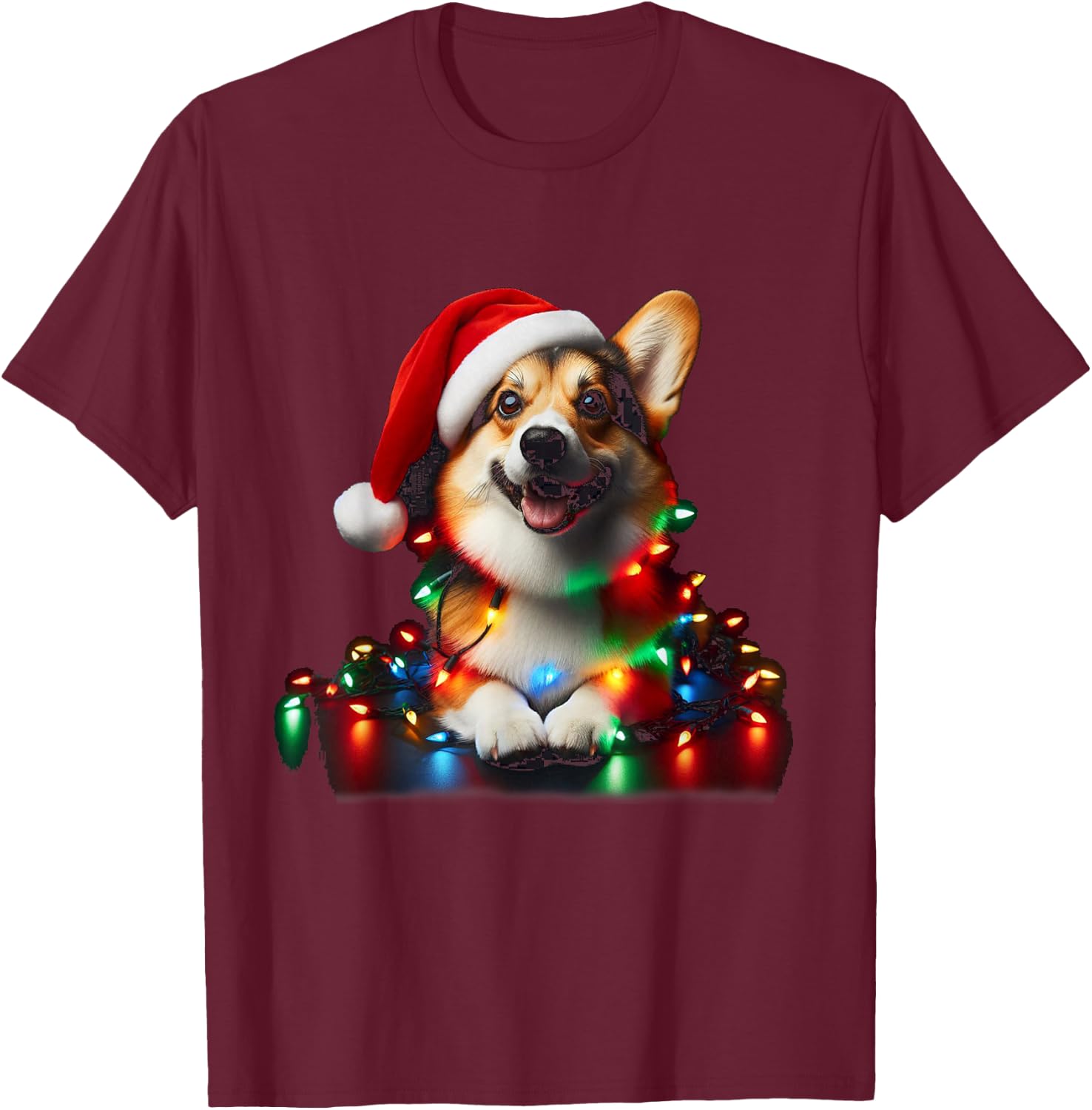 Corgi Santa Christmas Tree Lights Boys Men Corgmas Dog T-Shirt - T-Shirt | Maroon