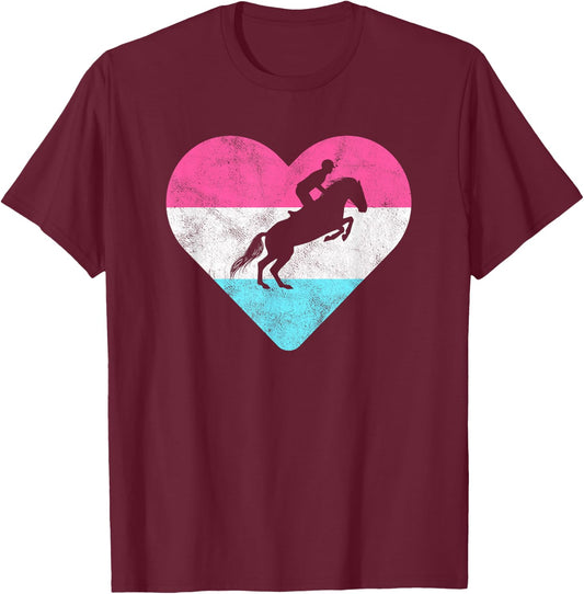 Retro Vintage Show Jumping Horse Gift or Girls T-Shirt - T-Shirt | Maroon