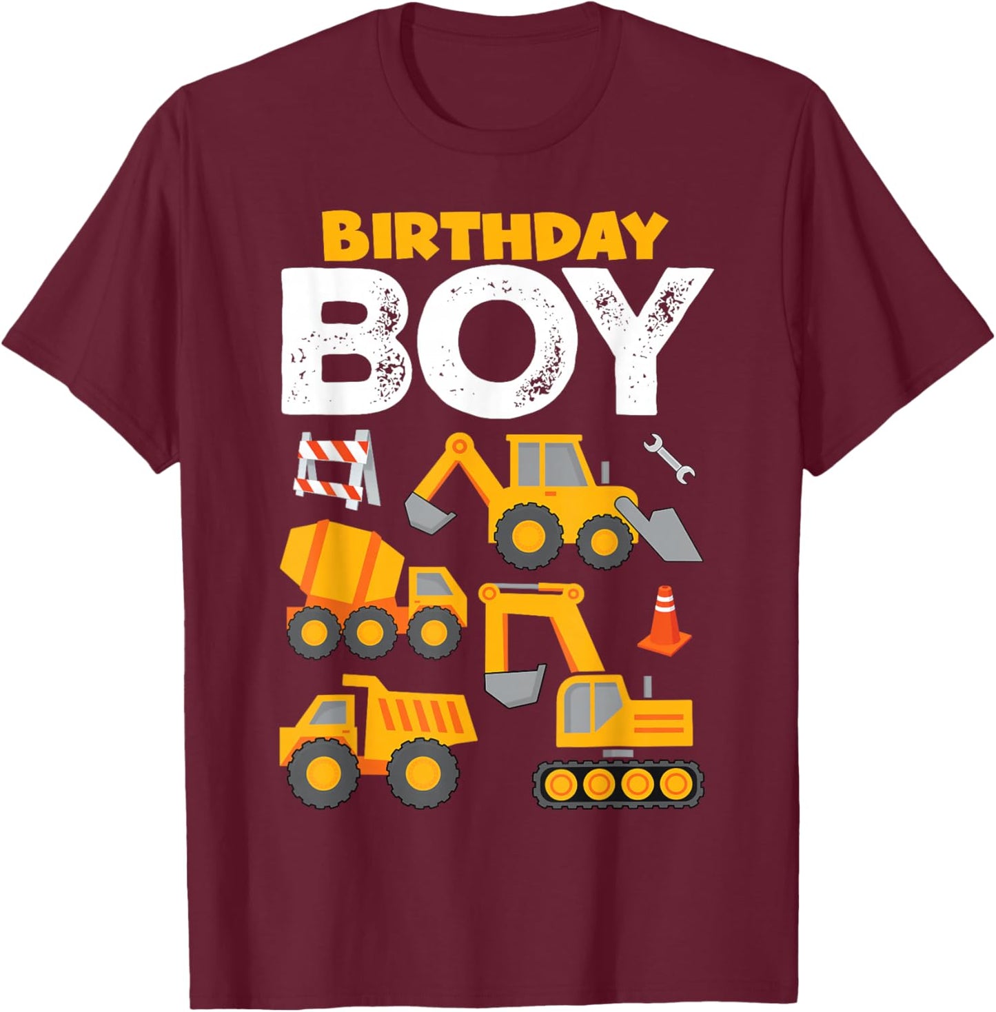 Kids Birthday Boy Construction Birthday Shirt Party Supplies T-Shirt - T-Shirt | Maroon