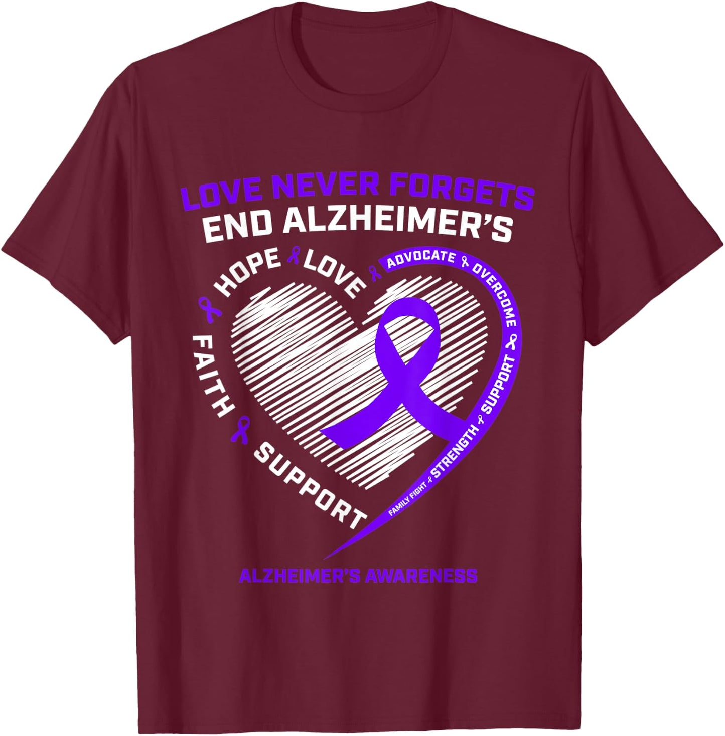 Purple End Alzheimers Awareness Shirts Gift Men Women T-Shirt - T-Shirt | Maroon