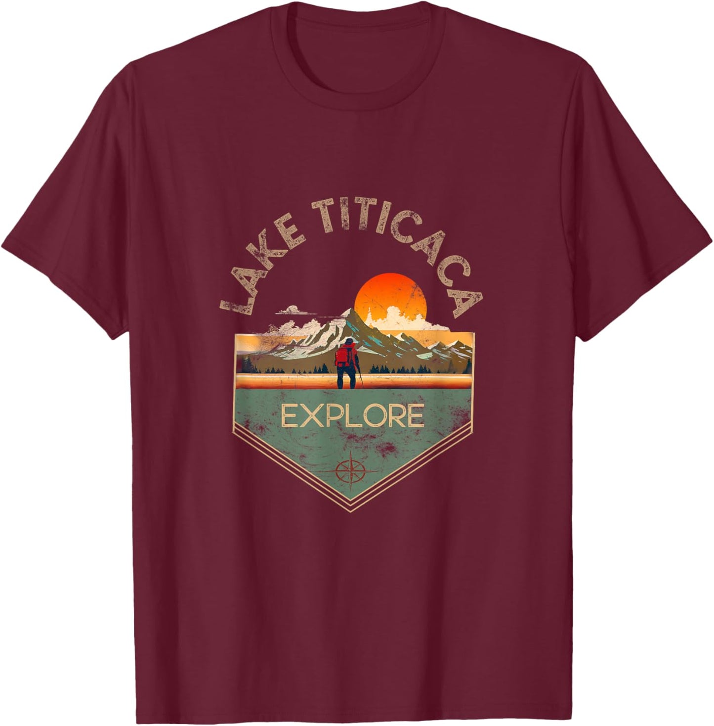 Lake Titicaca Retro Vintage Hiking Apparel - Souvenir T-Shirt - T-Shirt | Maroon