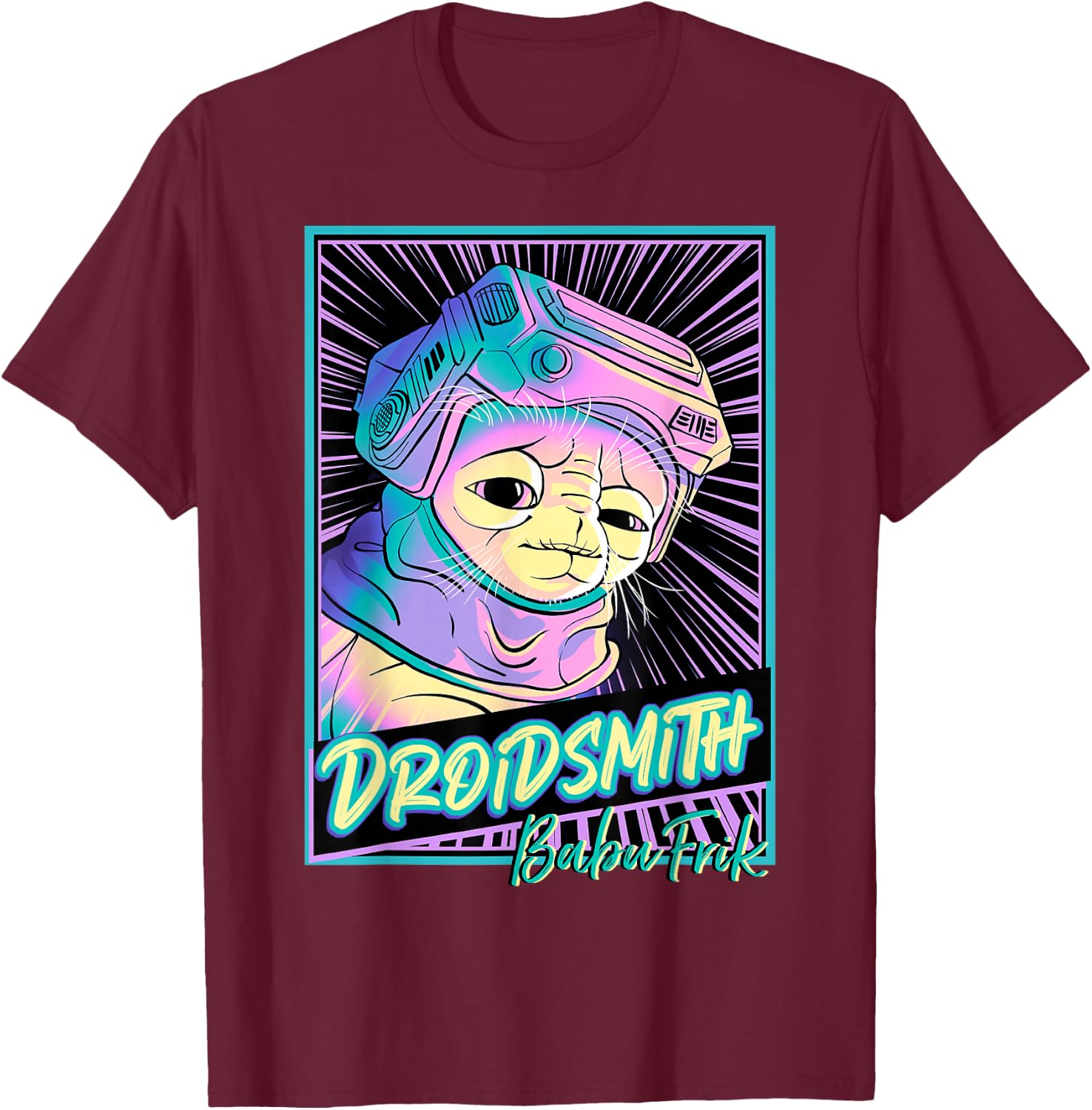 Star Wars: The Rise Of Skywalker Babu Frik Neon Poster T-Shirt - T-Shirt | Maroon