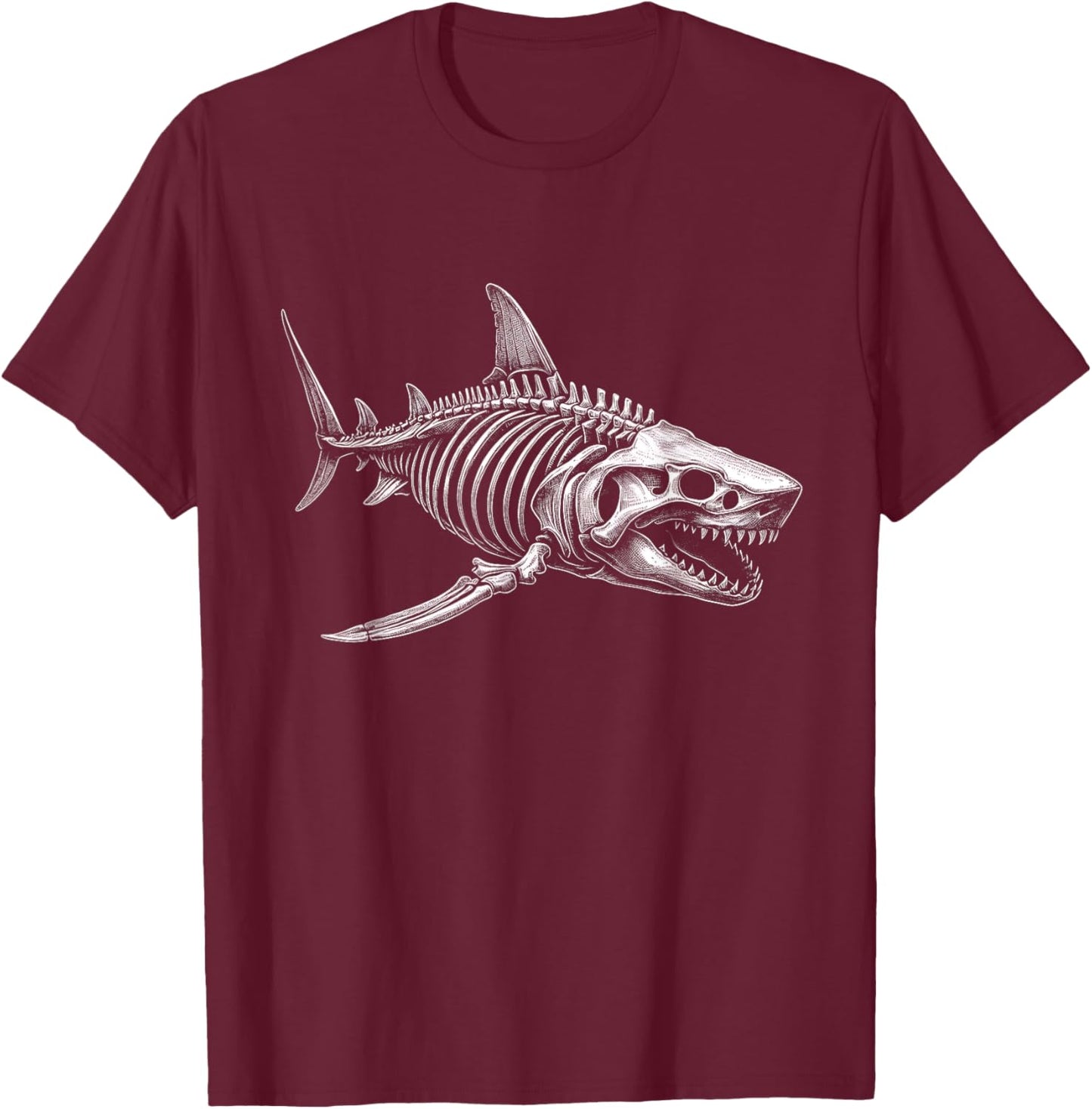 Shark Skeleton Graphic Art Design T-Shirt - T-Shirt | Maroon