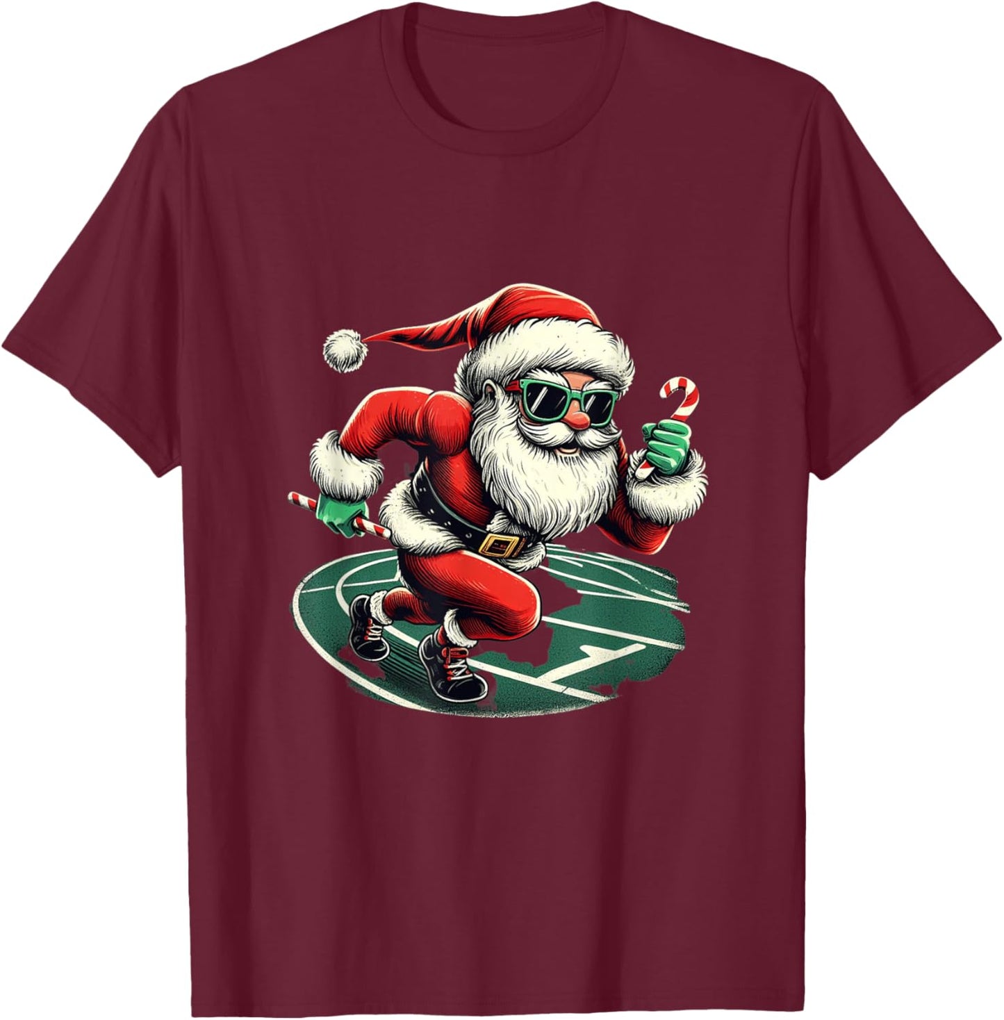 Santa Sprinter Track and Field Runner Funny Sports Christmas T-Shirt - T-Shirt | Maroon