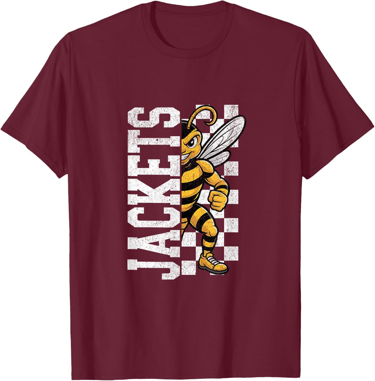 Fierce Yellow Jacket Half Mascot Design T-Shirt - T-Shirt | Maroon