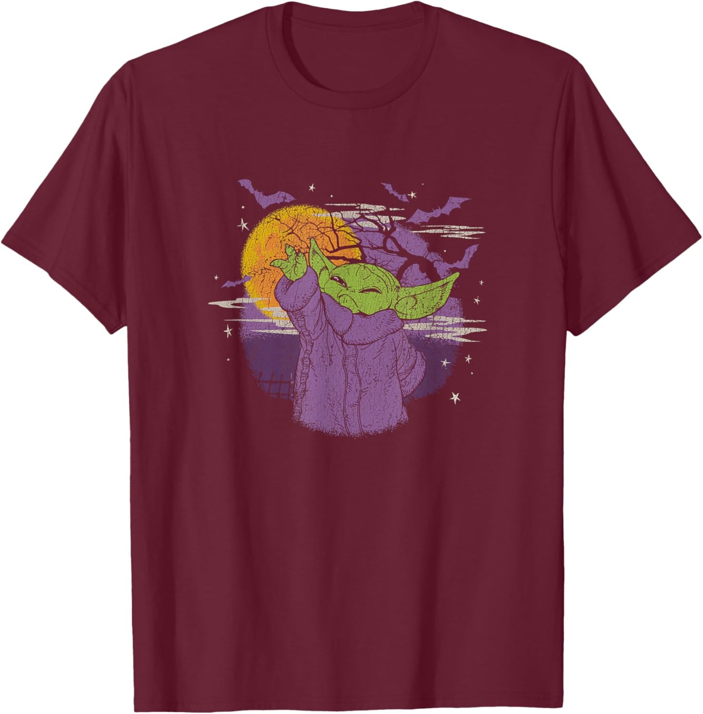 Star Wars: The Mandalorian Halloween Grogu Night Distressed T-Shirt - T-Shirt | Maroon