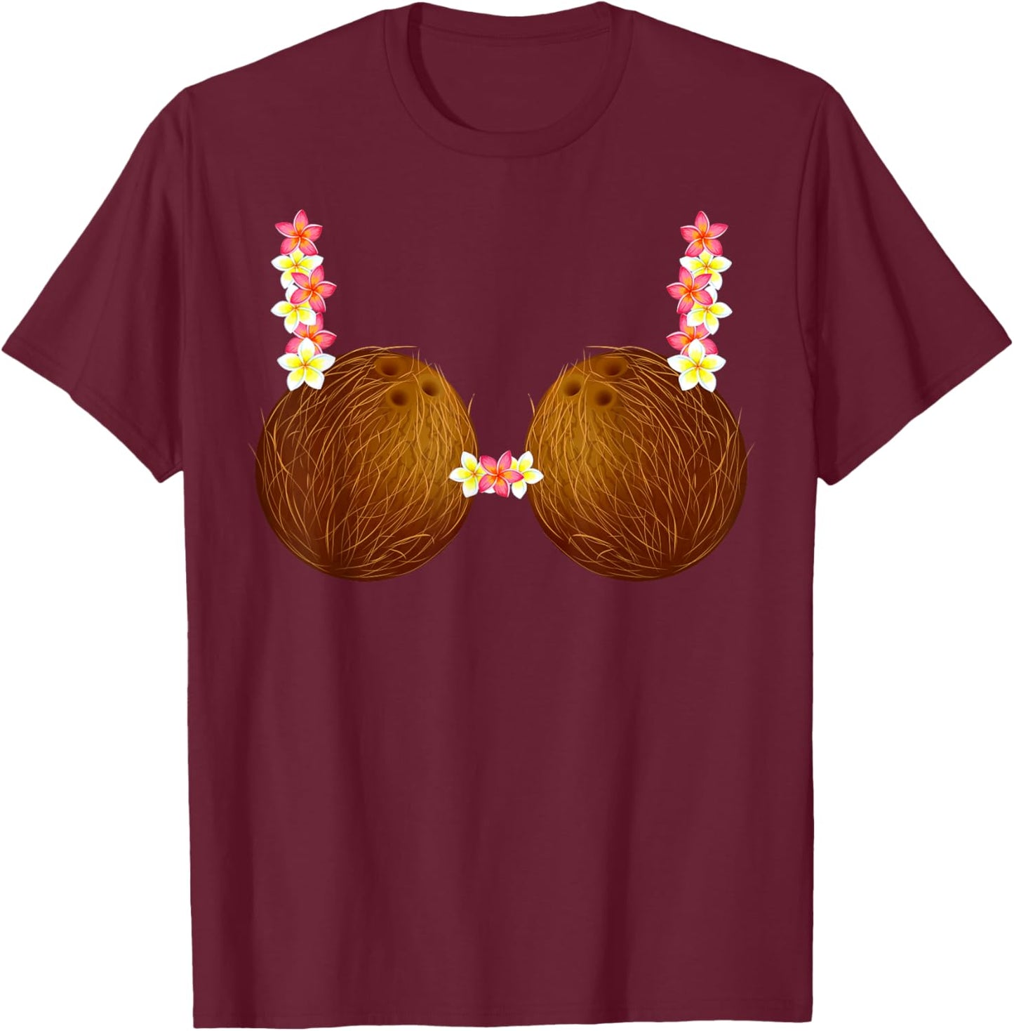 Funny Coconut Bra Summer Coconut Lover Costume Hawaiian Men Women T-Shirt - T-Shirt | Maroon