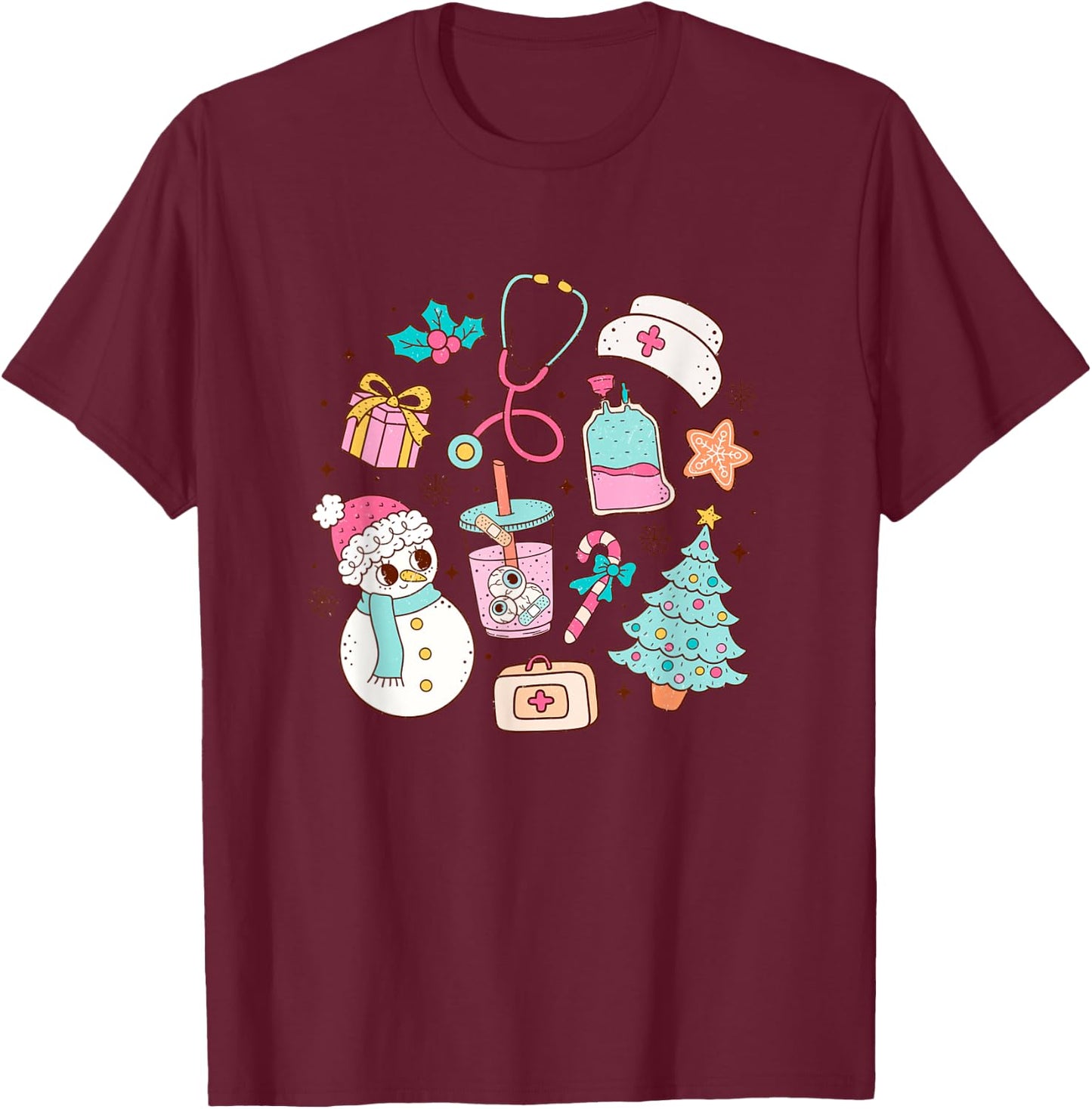 Cute Matching Christmas Nurse Medical T-Shirt - T-Shirt | Maroon