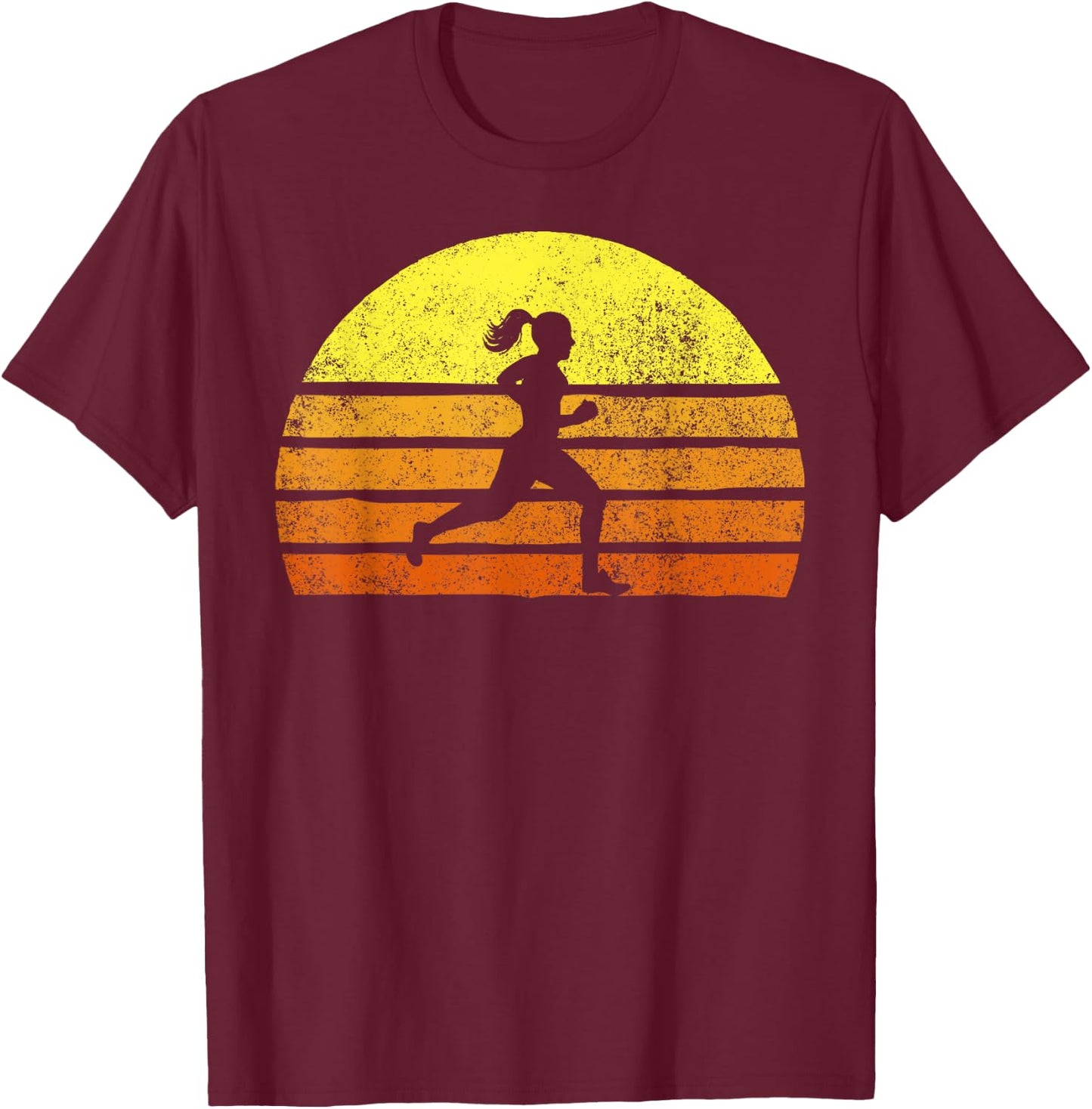 Retro Woman Running A Race Vintage Running Sunset T-Shirt - T-Shirt | Maroon