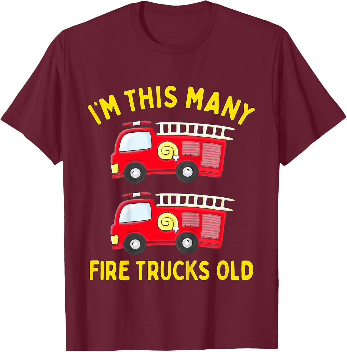 Kids Fire Truck 2nd Birthday Boy Toddler Firefighter 2 Two T-Shirt - T-Shirt | Maroon