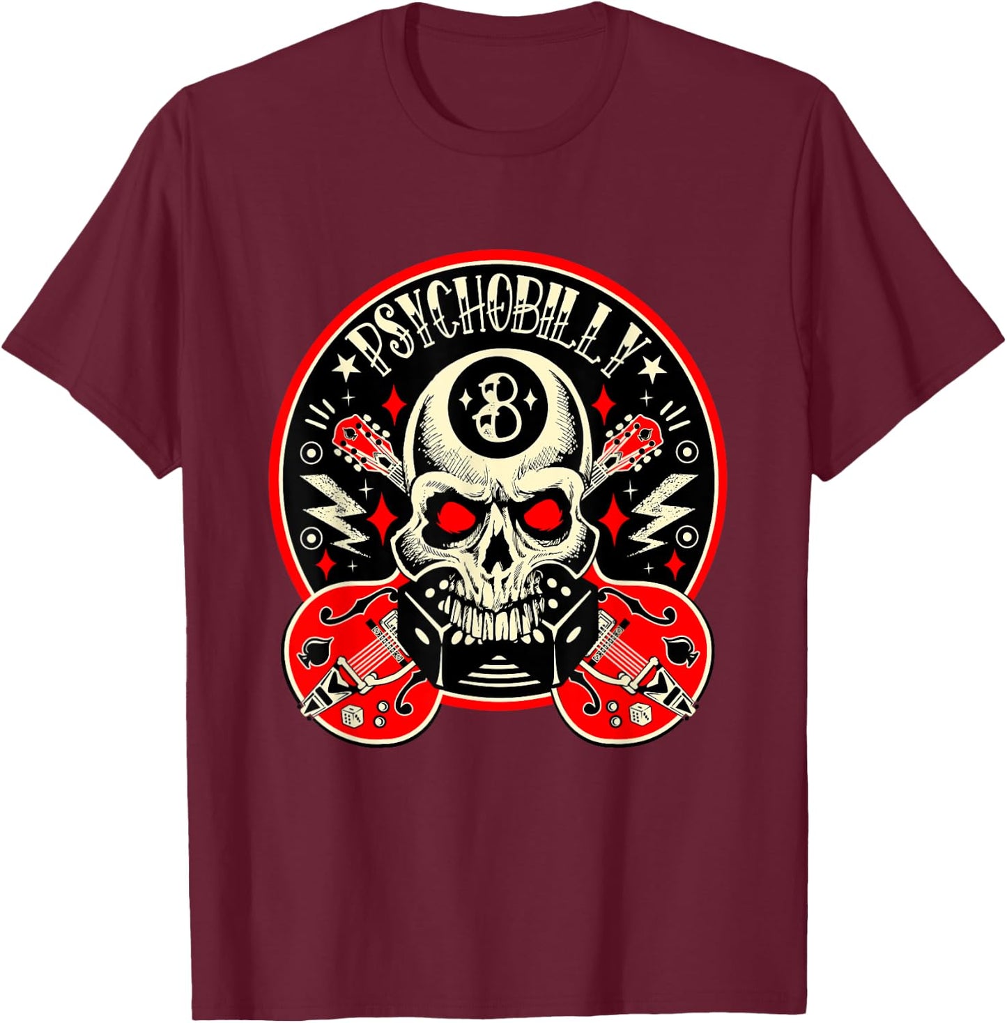 Rockabilly Skull Clothing Psychobilly Vintage Rocker Biker T-Shirt - T-Shirt | Maroon