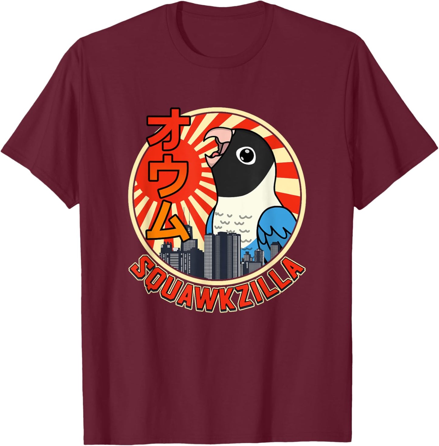 Squawkzilla Parrot I Screaming Blue-masked Lovebird T-Shirt - T-Shirt | Maroon