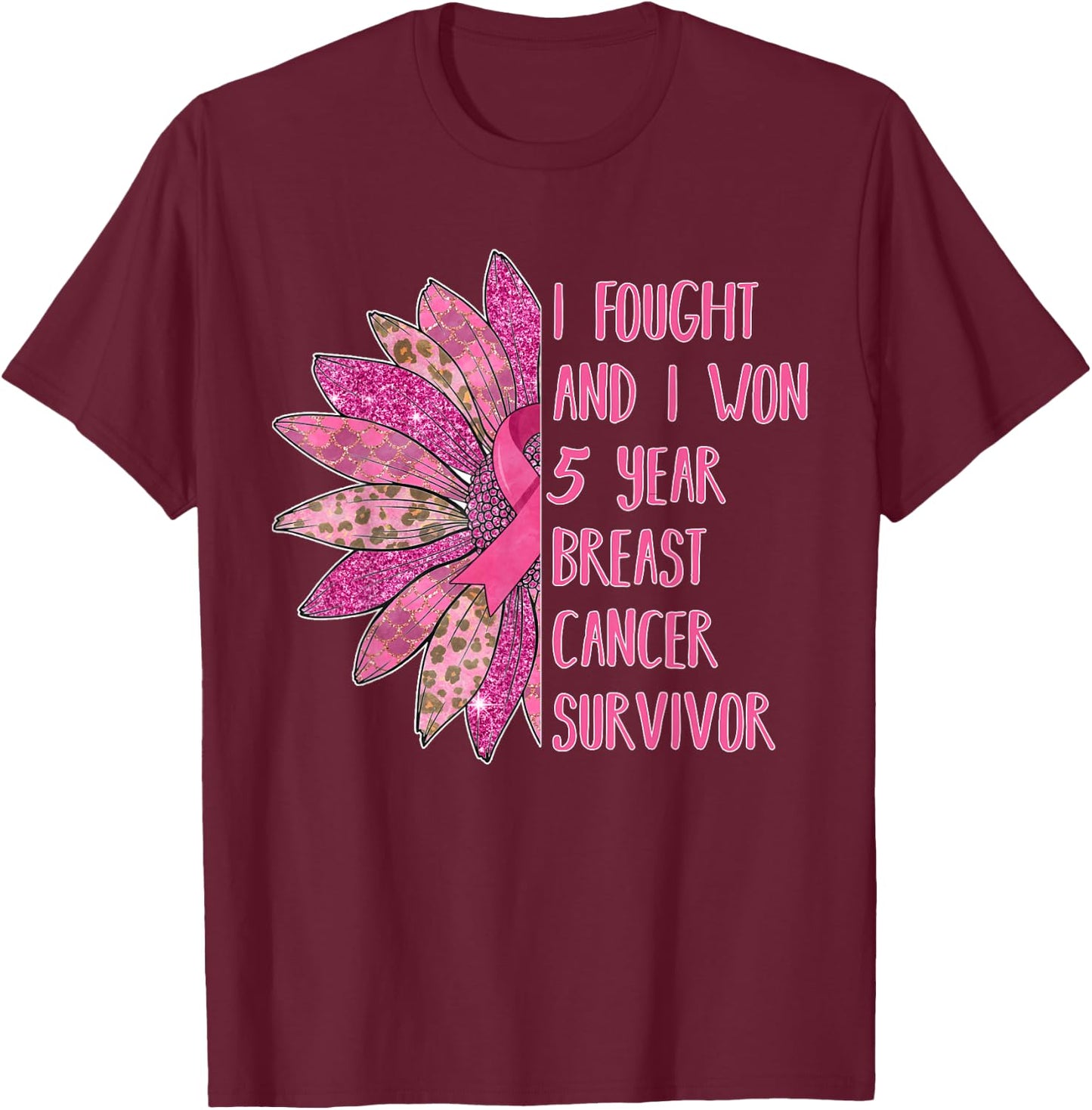 5 Years Breast Cancer Free Survivor T-Shirt - T-Shirt | Maroon