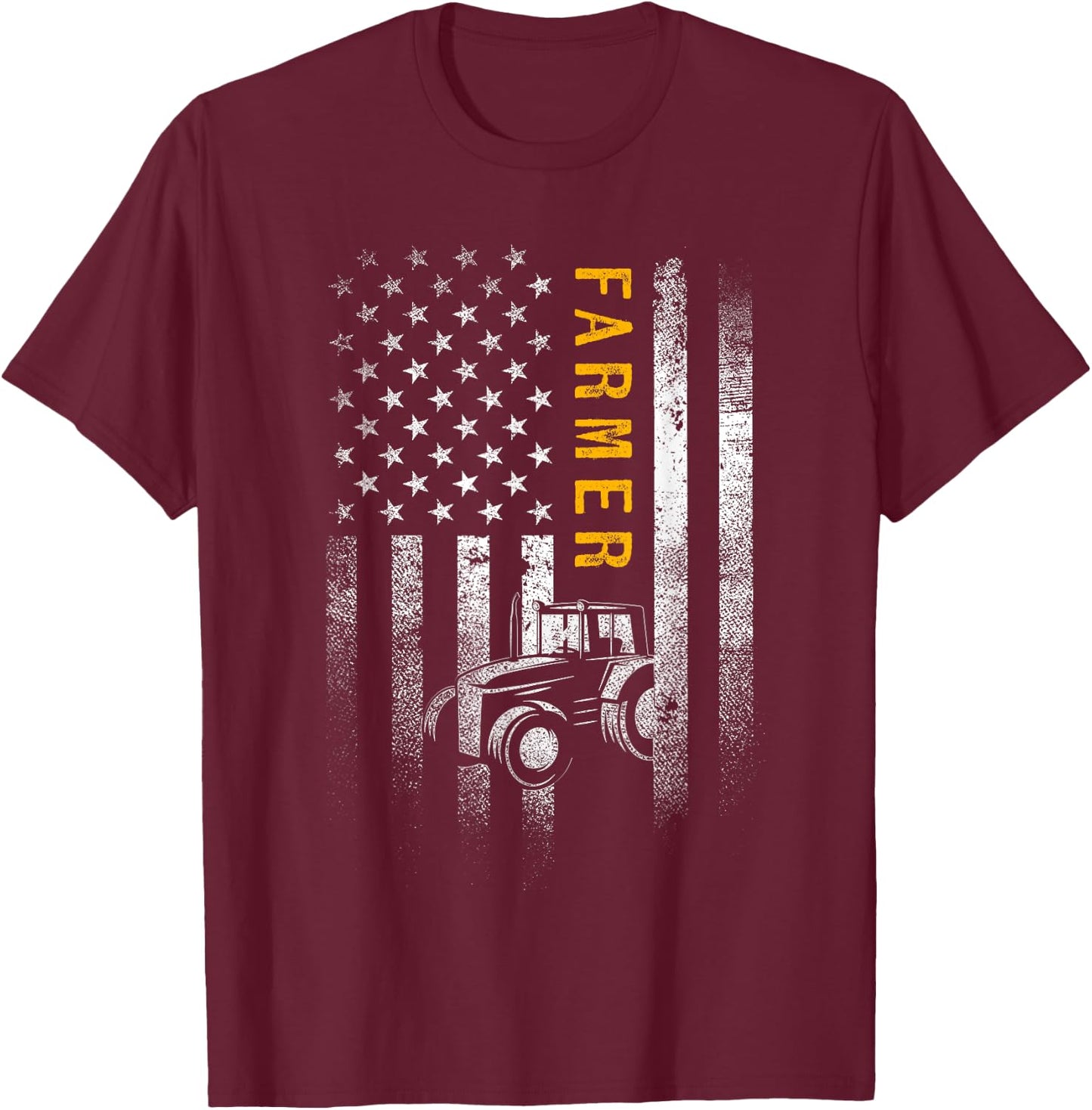 Tractor American USA Flag Funny Farmer Rancher Gifts Farming T-Shirt - T-Shirt | Maroon