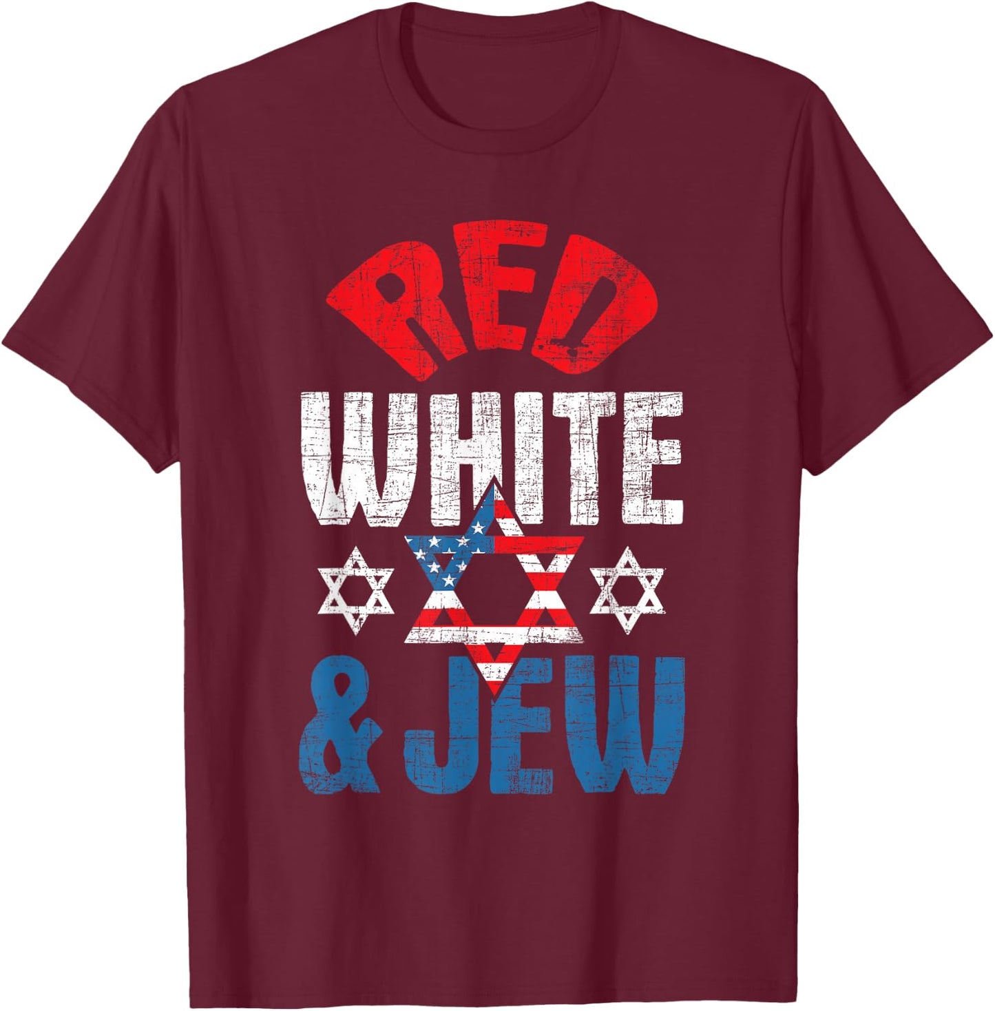 Red, White & Jew - USA American Flag Jewish Star of David T-Shirt - T-Shirt | Maroon