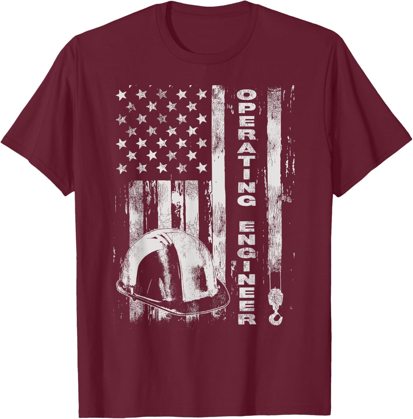 Vintage Operating Engineer American Flag T-Shirt - T-Shirt | Maroon