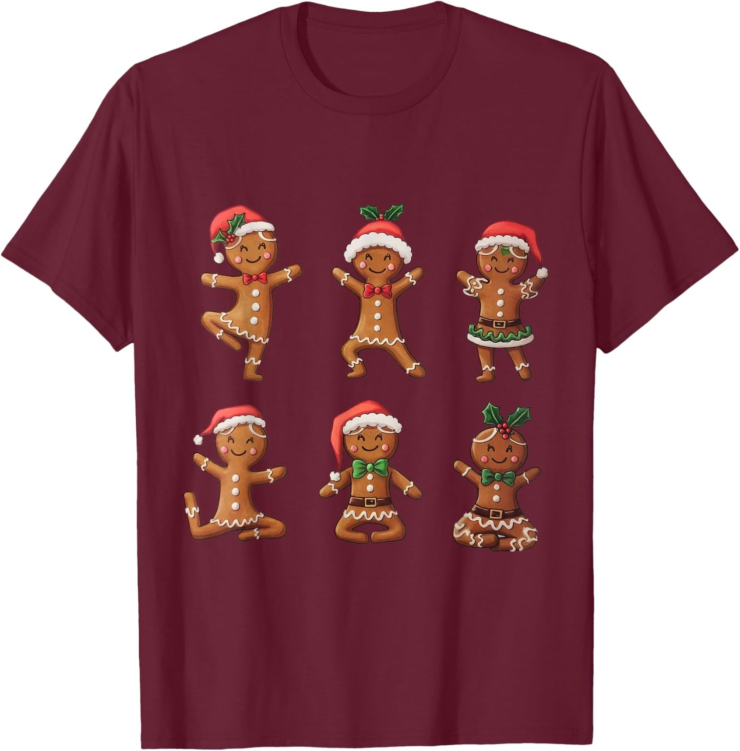 Yoga Xmas Christmas Gingerbread T-Shirt - T-Shirt | Maroon