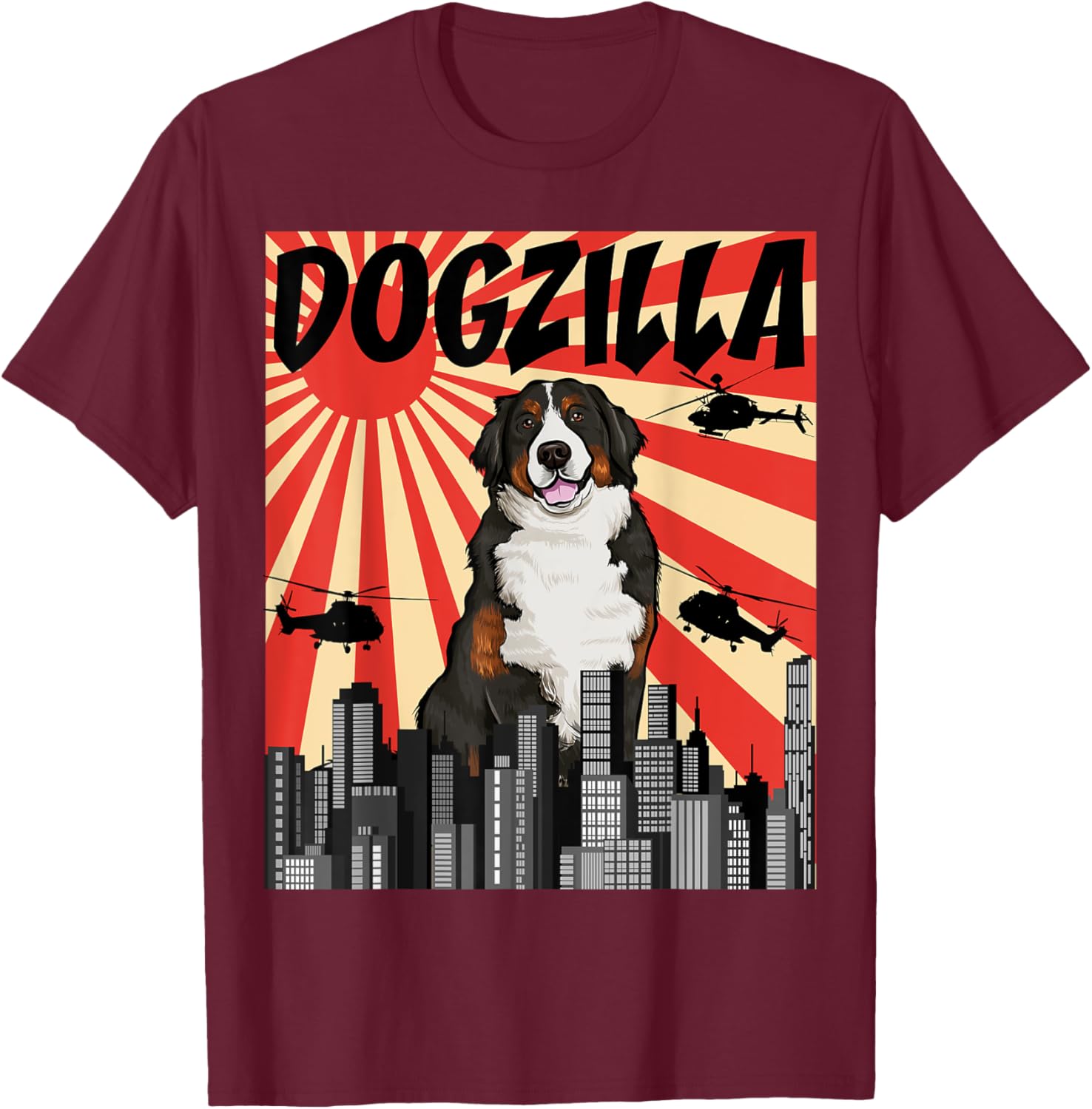 Funny Retro Japanese Dogzilla Bernese Mountain Dog Women T-Shirt - T-Shirt | Maroon