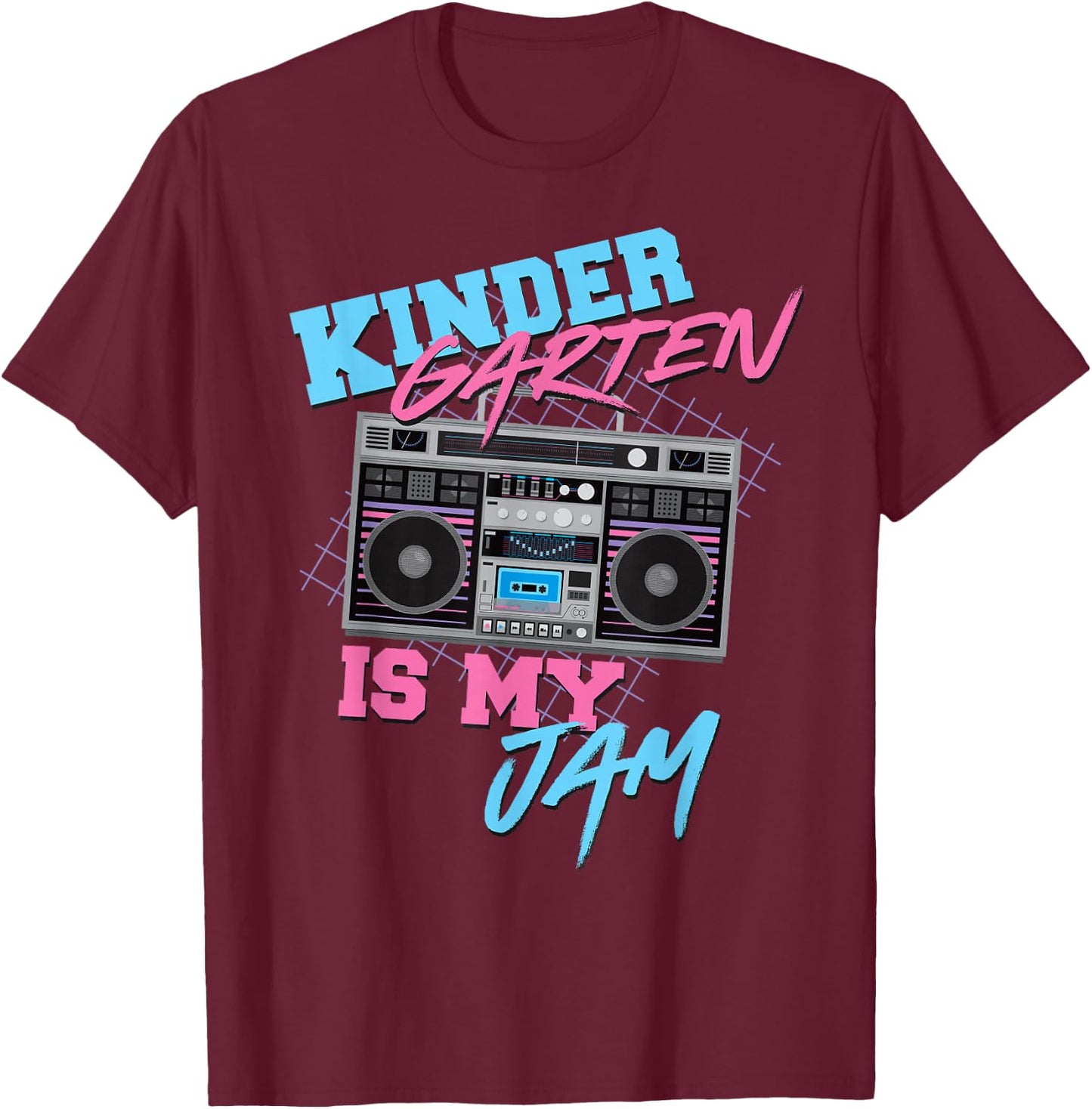 Kindergarten Is My Jam - Vintage 80s Boombox Teacher Student T-Shirt - T-Shirt | Maroon