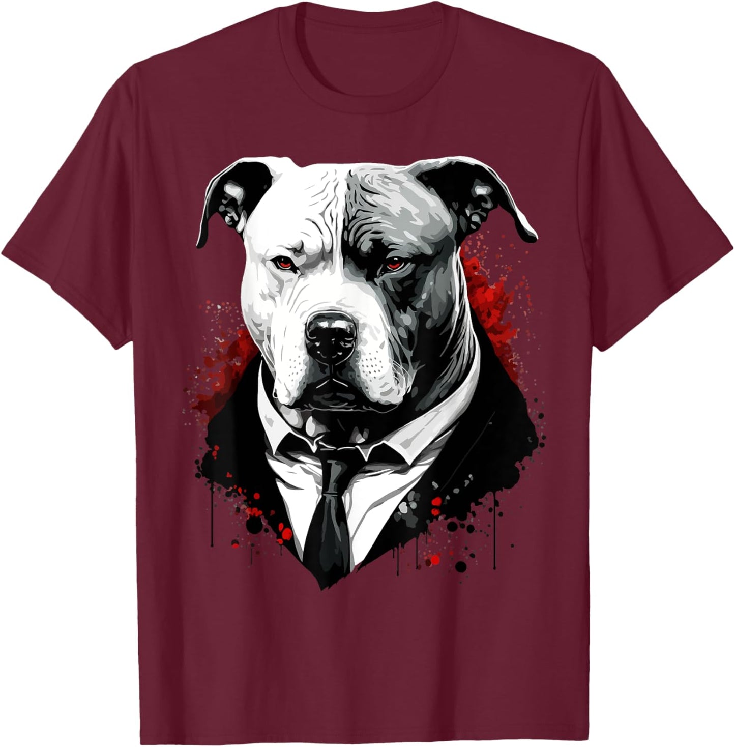 Pitbull Dog Gangster in Suit Funny Mob Boss Mafia-Themed Men Women Kids T-Shirt - T-Shirt | Maroon