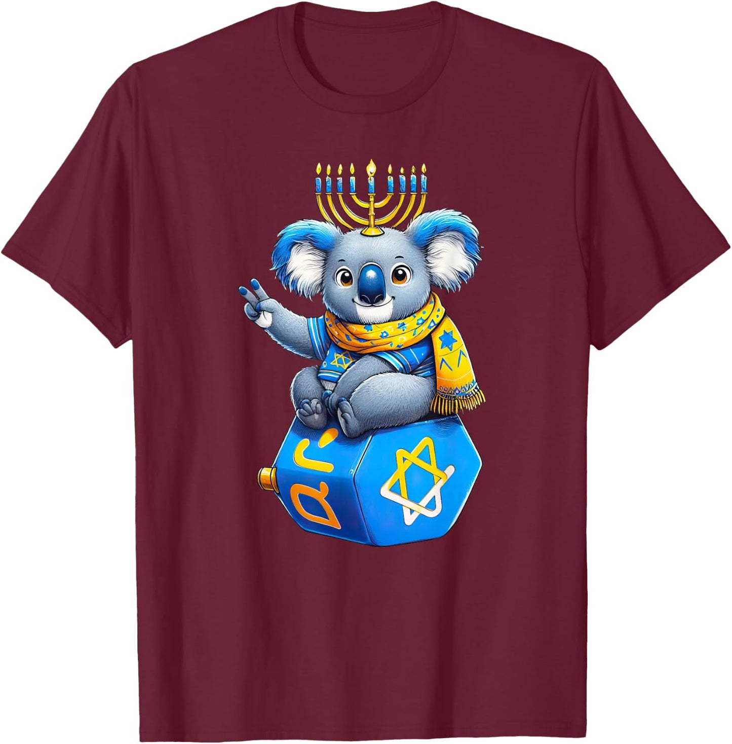 Koala Menorah Dreidel Jewish Hanukkah Kids T-Shirt - T-Shirt | Maroon