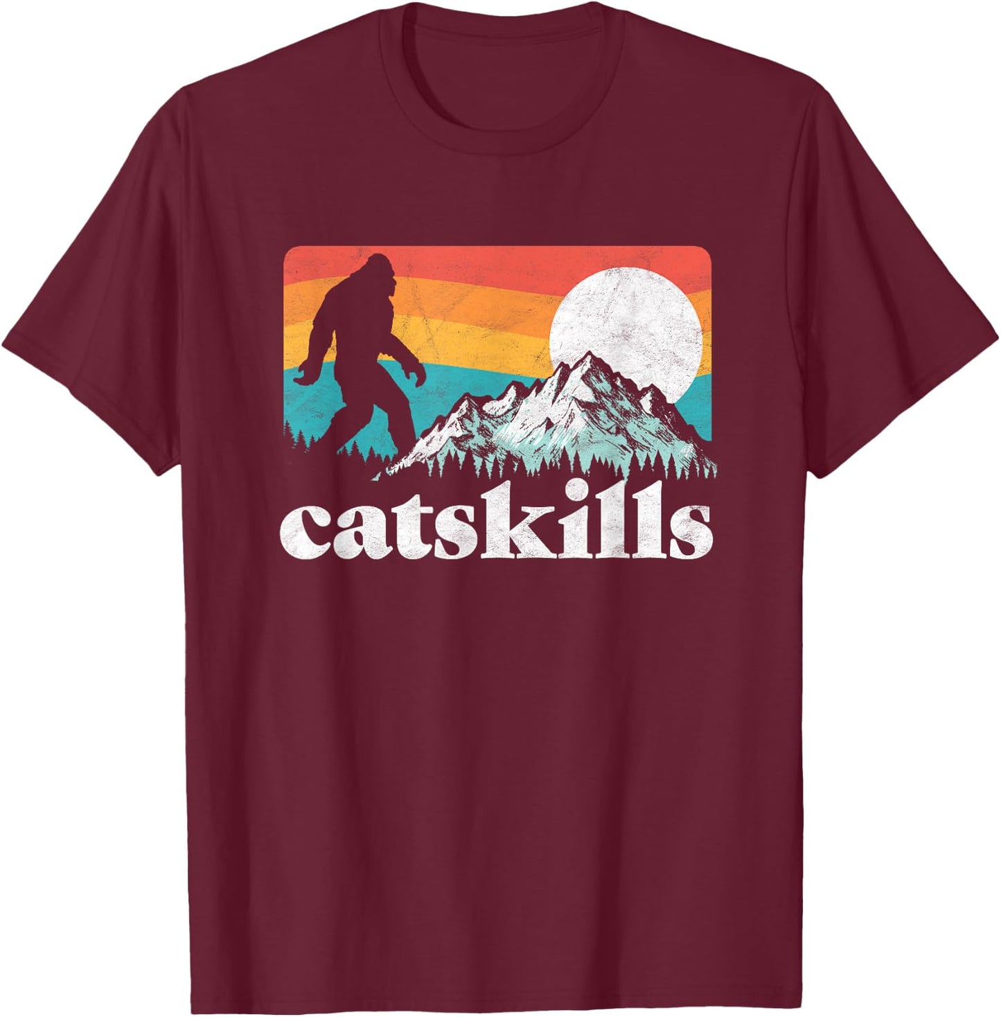 Catskills New York Retro Bigfoot Mountains T-Shirt - T-Shirt | Maroon