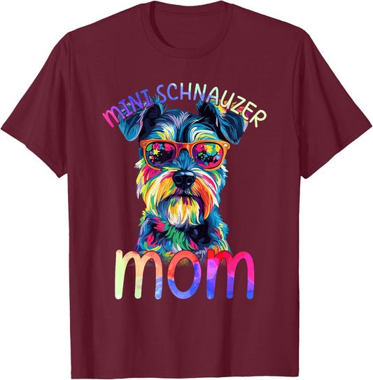 Mini Schnauzer Mom Colorful Pop Art Mini Schnauzer T-Shirt - T-Shirt | Maroon
