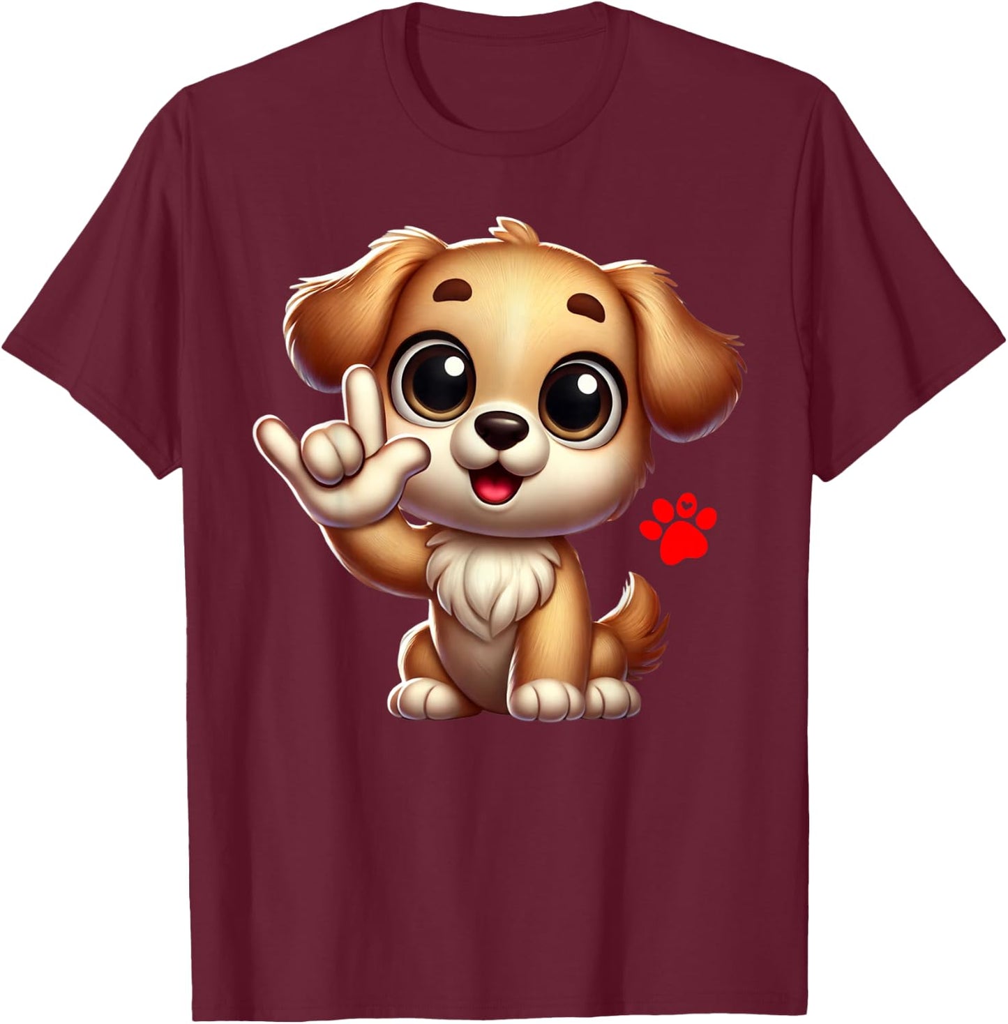Cute Puppy Love You Sign Language ASL Dog Lover T-Shirt - T-Shirt | Maroon