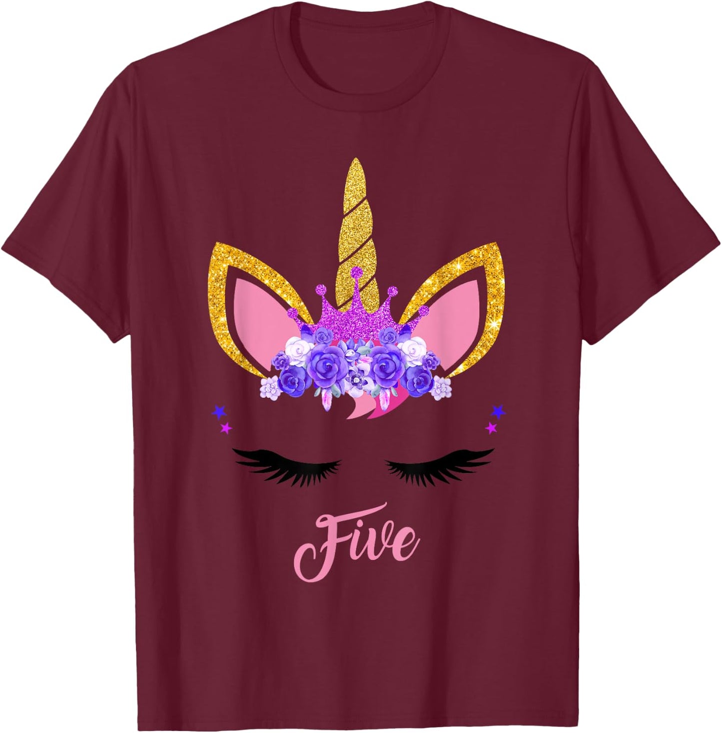 5 Years Old Unicorn Birthday Girl 5th Birthday Unicorn T-Shirt - T-Shirt | Maroon