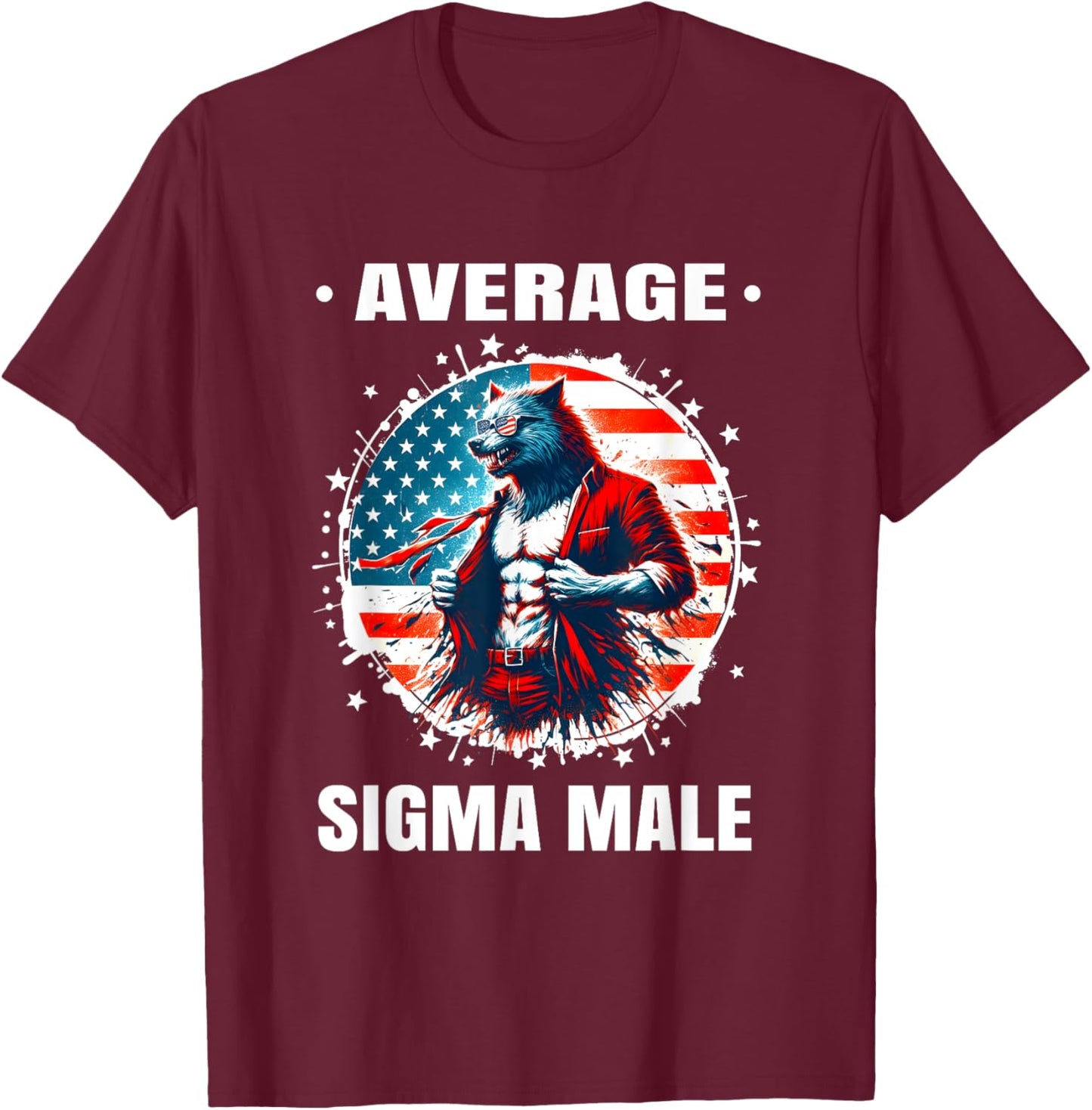 American Werewolf Sigma Shirt Funny Cringe Werewolf Brainrot T-Shirt - T-Shirt | Maroon