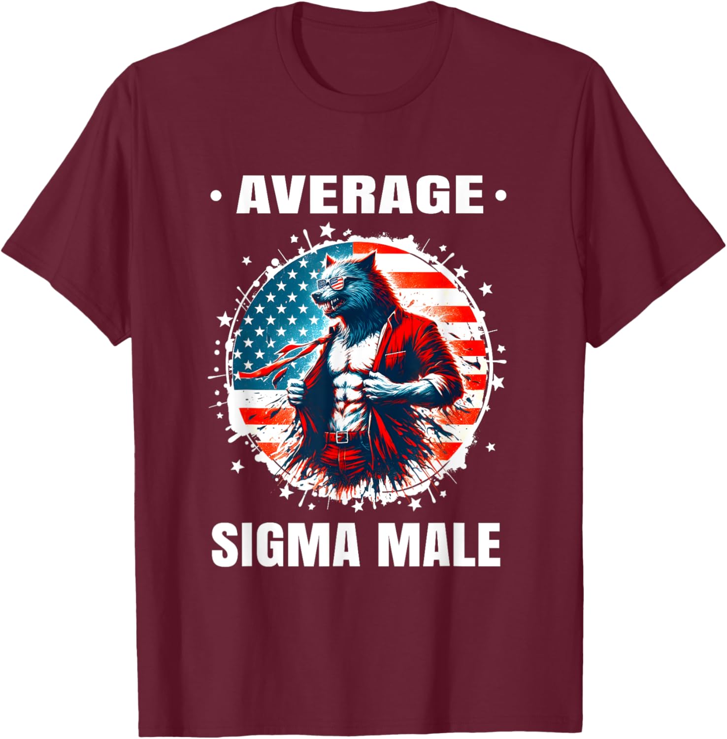 American Werewolf Sigma Shirt Funny Cringe Werewolf Brainrot T-Shirt - T-Shirt | Maroon