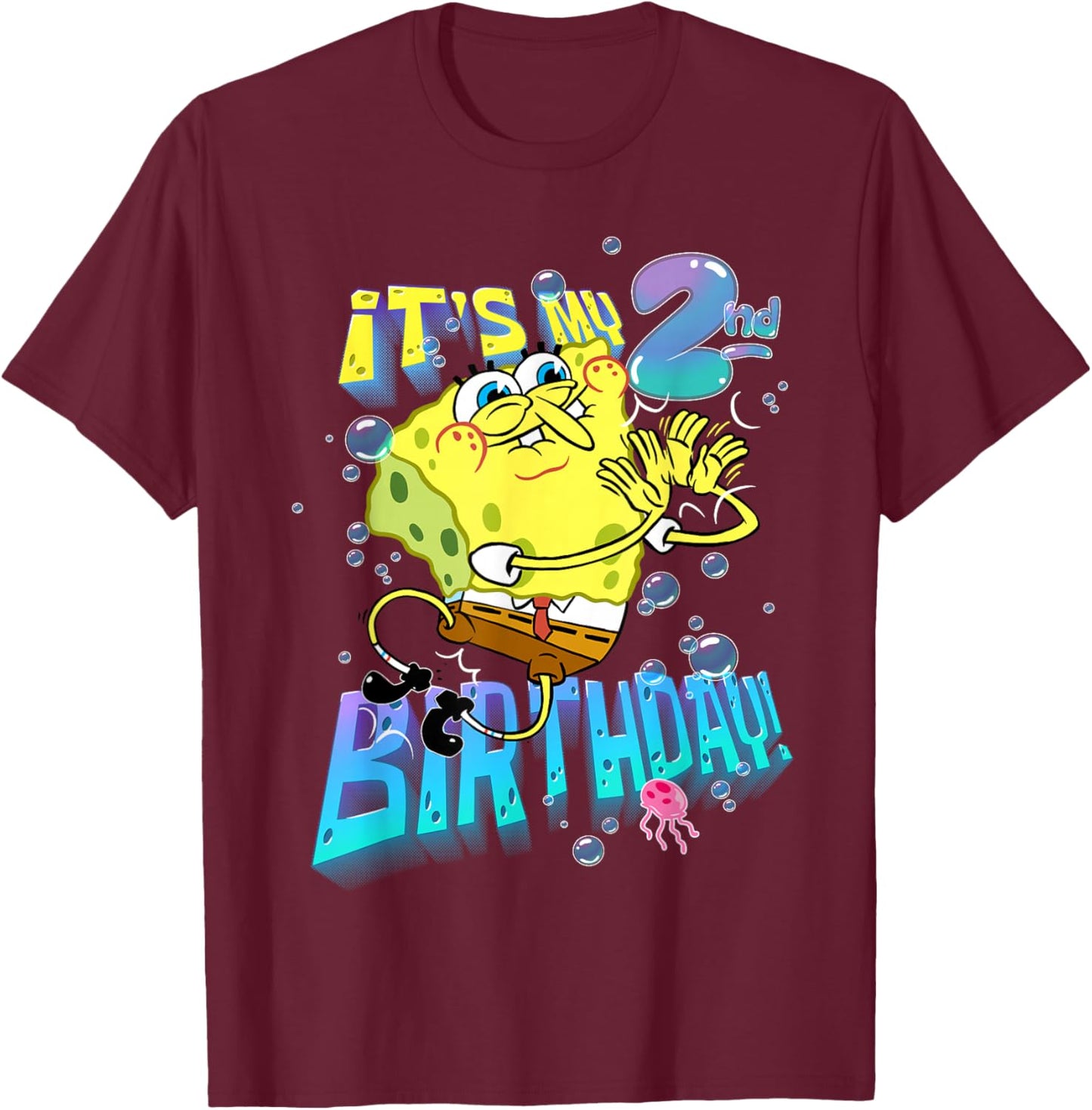Spongebob It's My 2nd Birthday Boy Girl Kid B-Day Spongebob T-Shirt - T-Shirt | Maroon