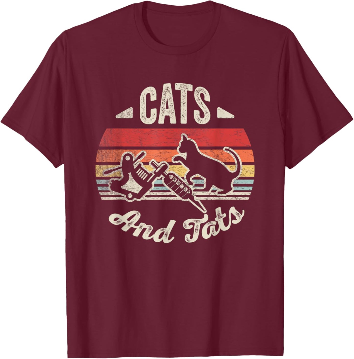 Vintage Cats And Tats Shirt Cat Tattoo Lover Cats & Tats Men Women T-Shirt - T-Shirt | Maroon