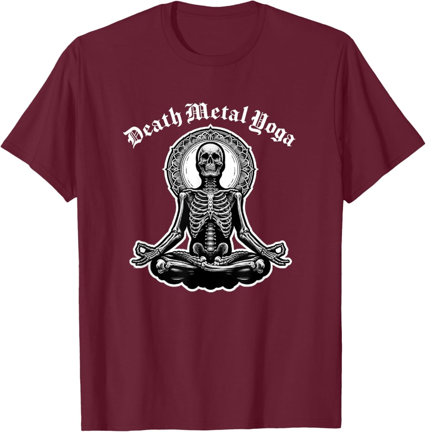 Death Metal Yoga Gothic Skeletal Pose Ironic Wellness T-Shirt - T-Shirt | Maroon