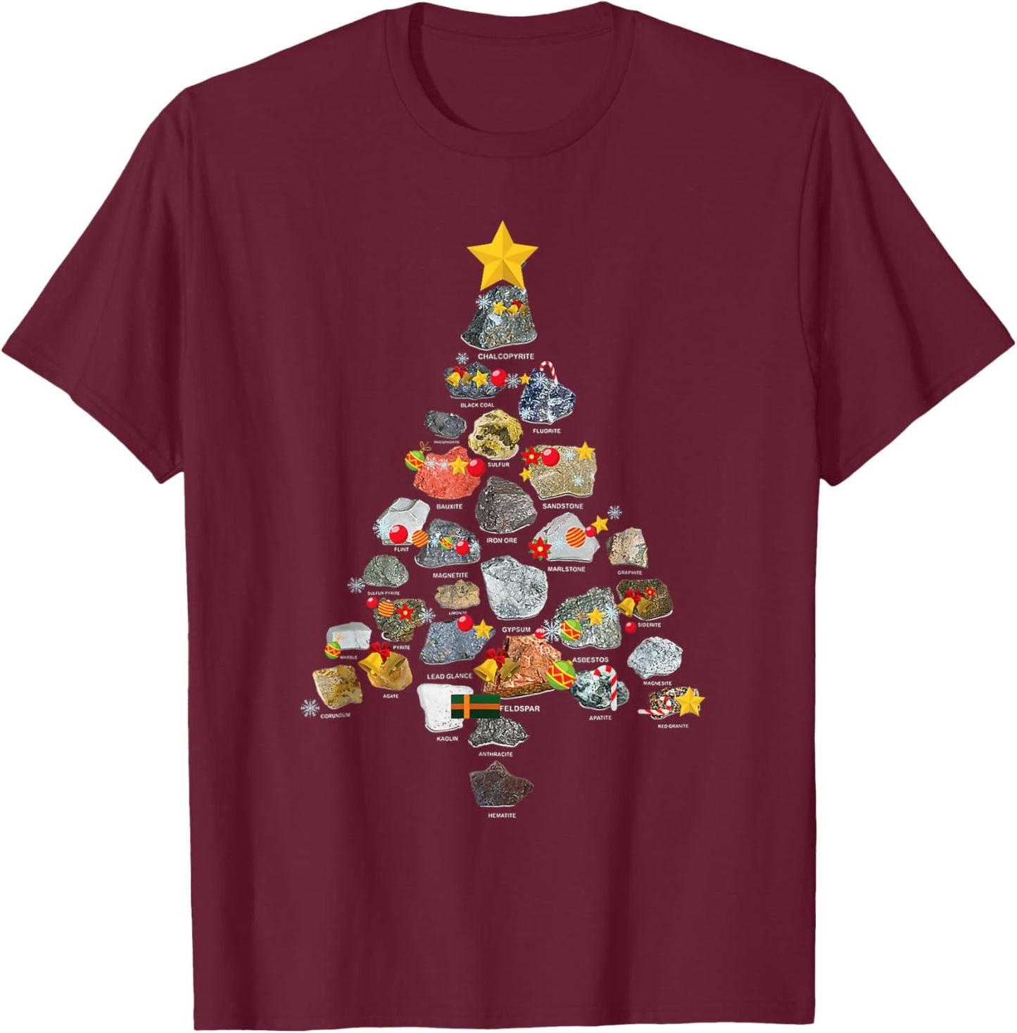 Ores Minerals Gems Rocks collecting Christmas Tree Geology T-Shirt - T-Shirt | Maroon