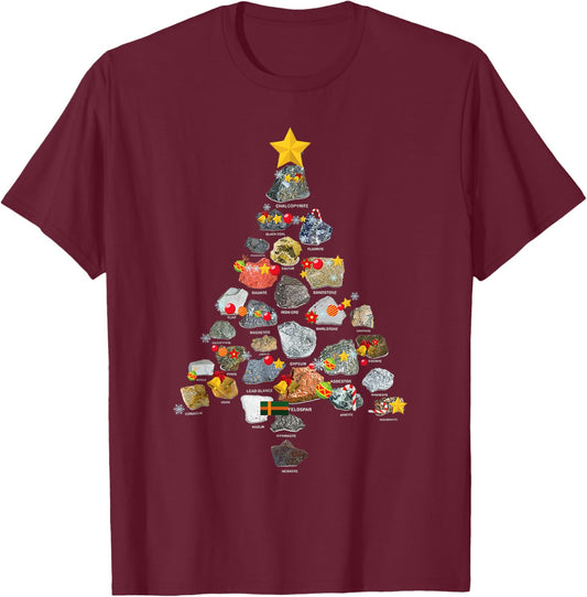 Ores Minerals Gems Rocks collecting Christmas Tree Geology T-Shirt - T-Shirt | Maroon