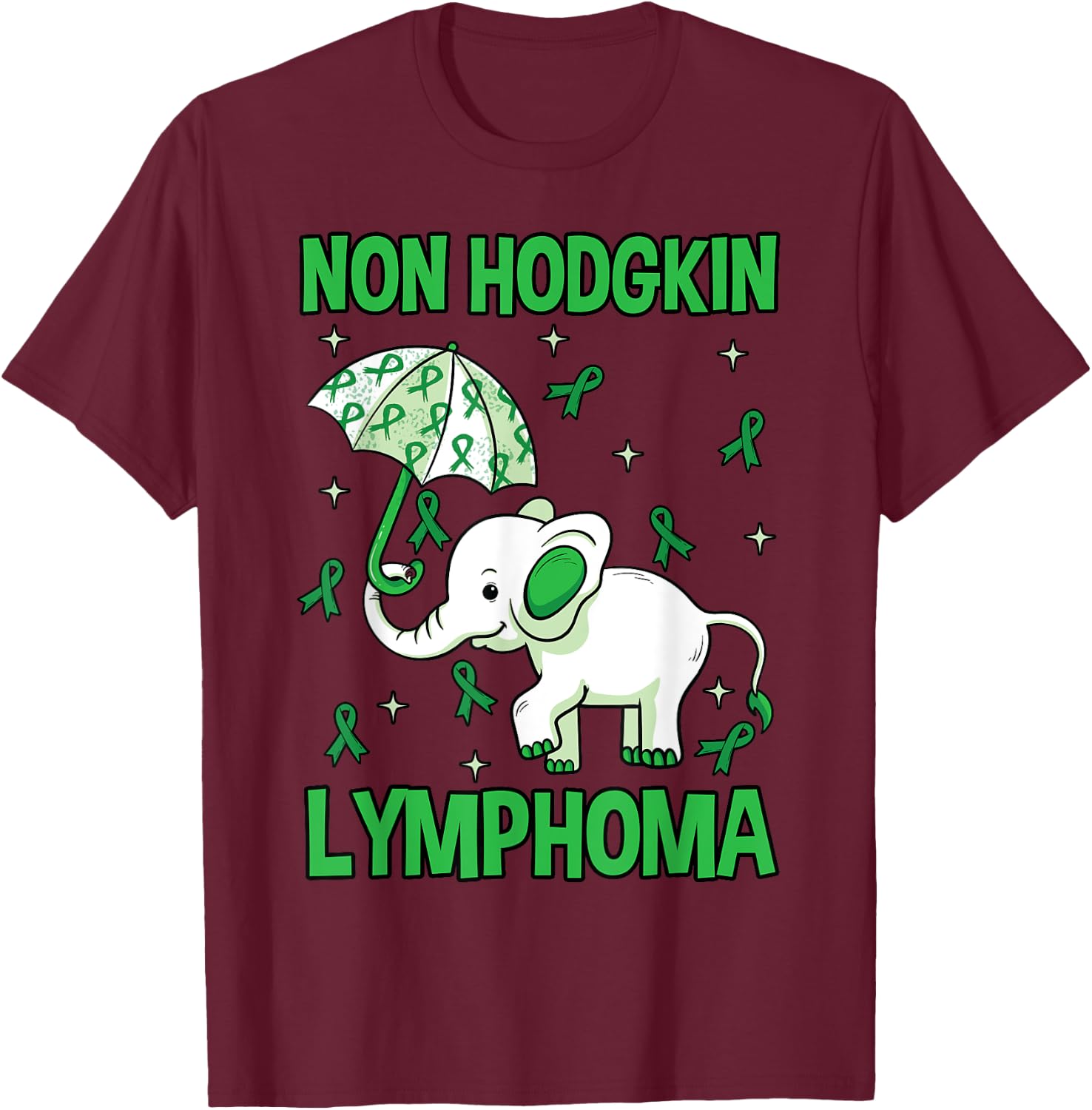 Elephant Non-Hodgkins Lymphoma Lymphocytes Green Gift T-Shirt - T-Shirt | Maroon