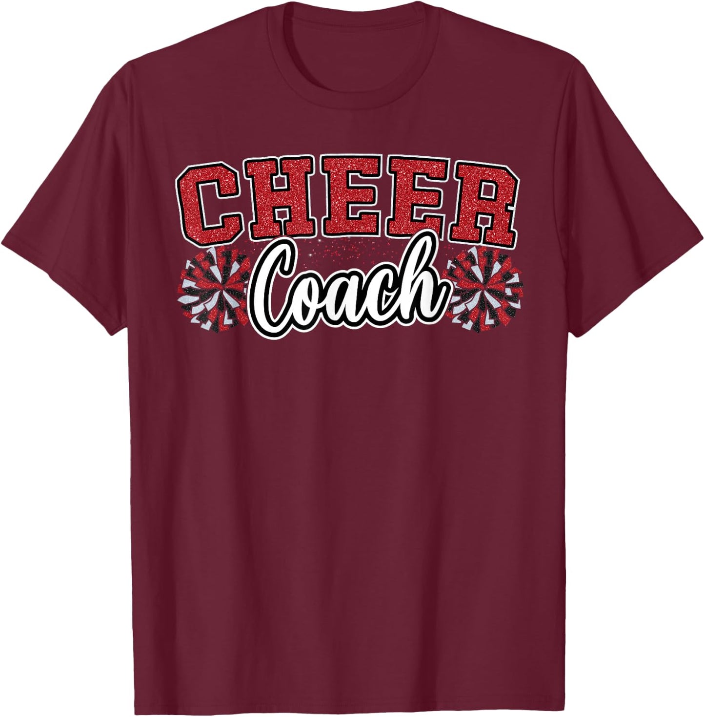 Loud Proud Cheer Coach Pom Poms Red Black Cheerleader Women T-Shirt - T-Shirt | Maroon